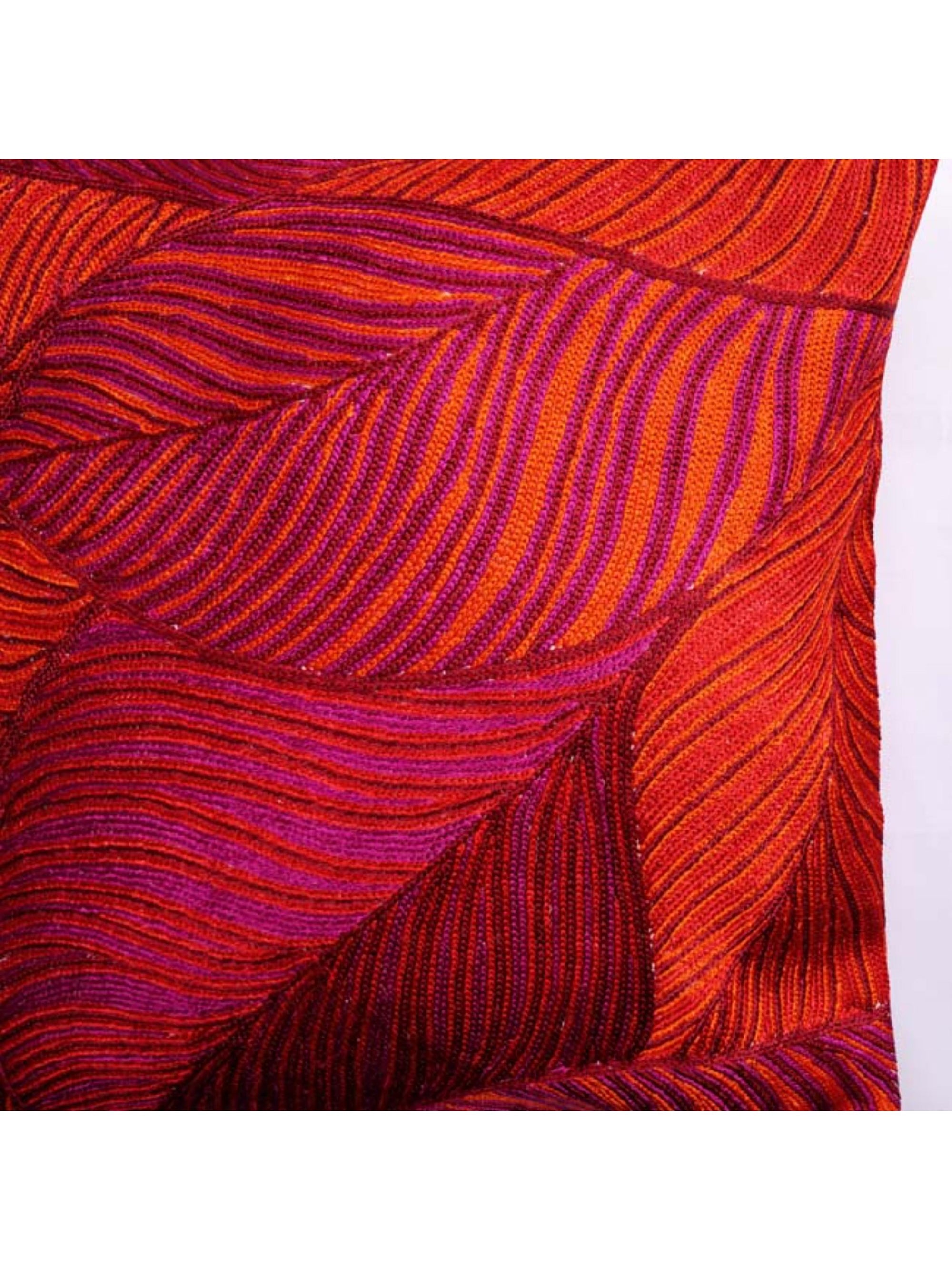 Cushion Cover - Leaves Chainstitch Embroidered Red & Yellow