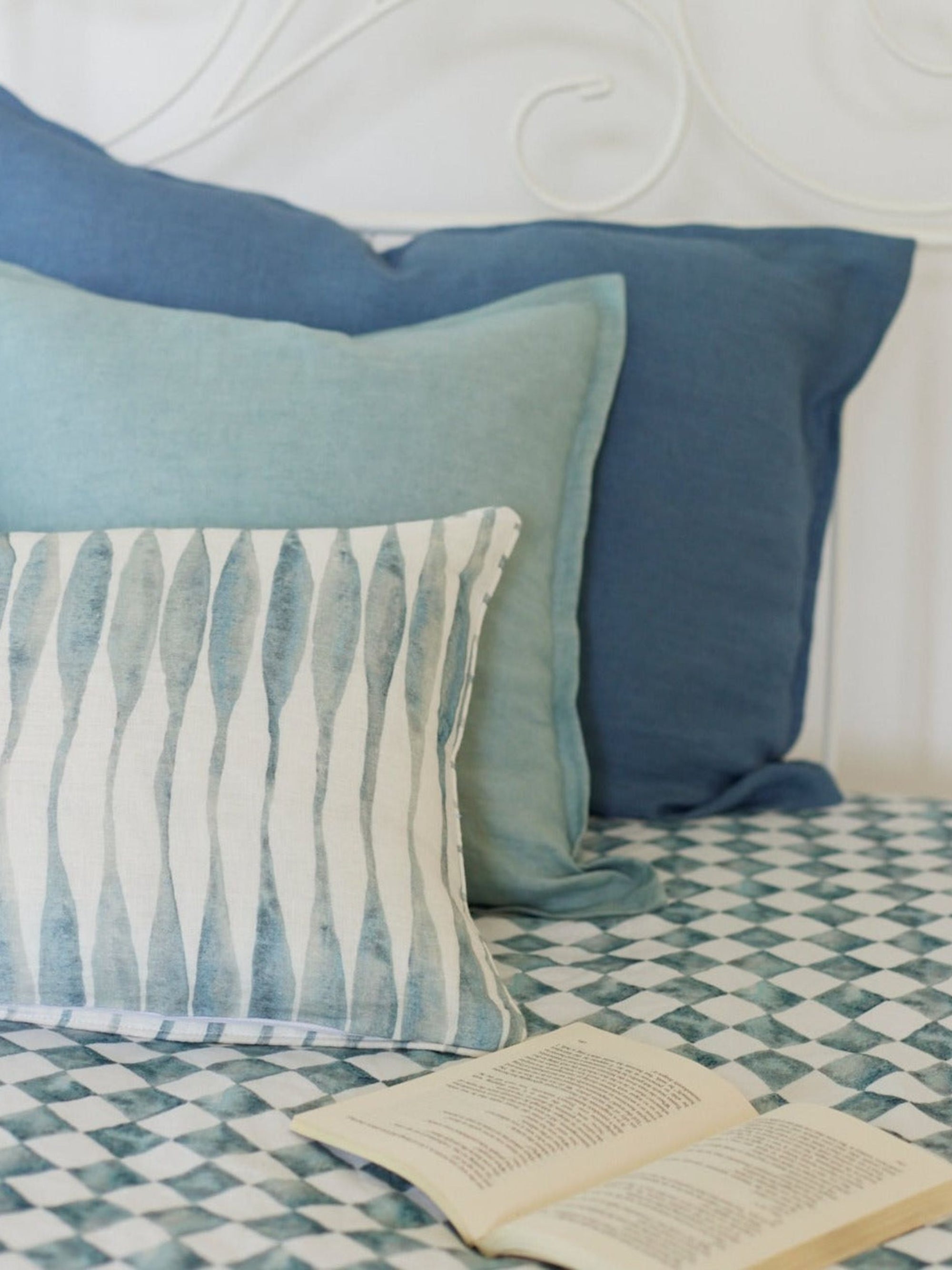 Cushion Cover - Ripple Blue Lumbar Linen
