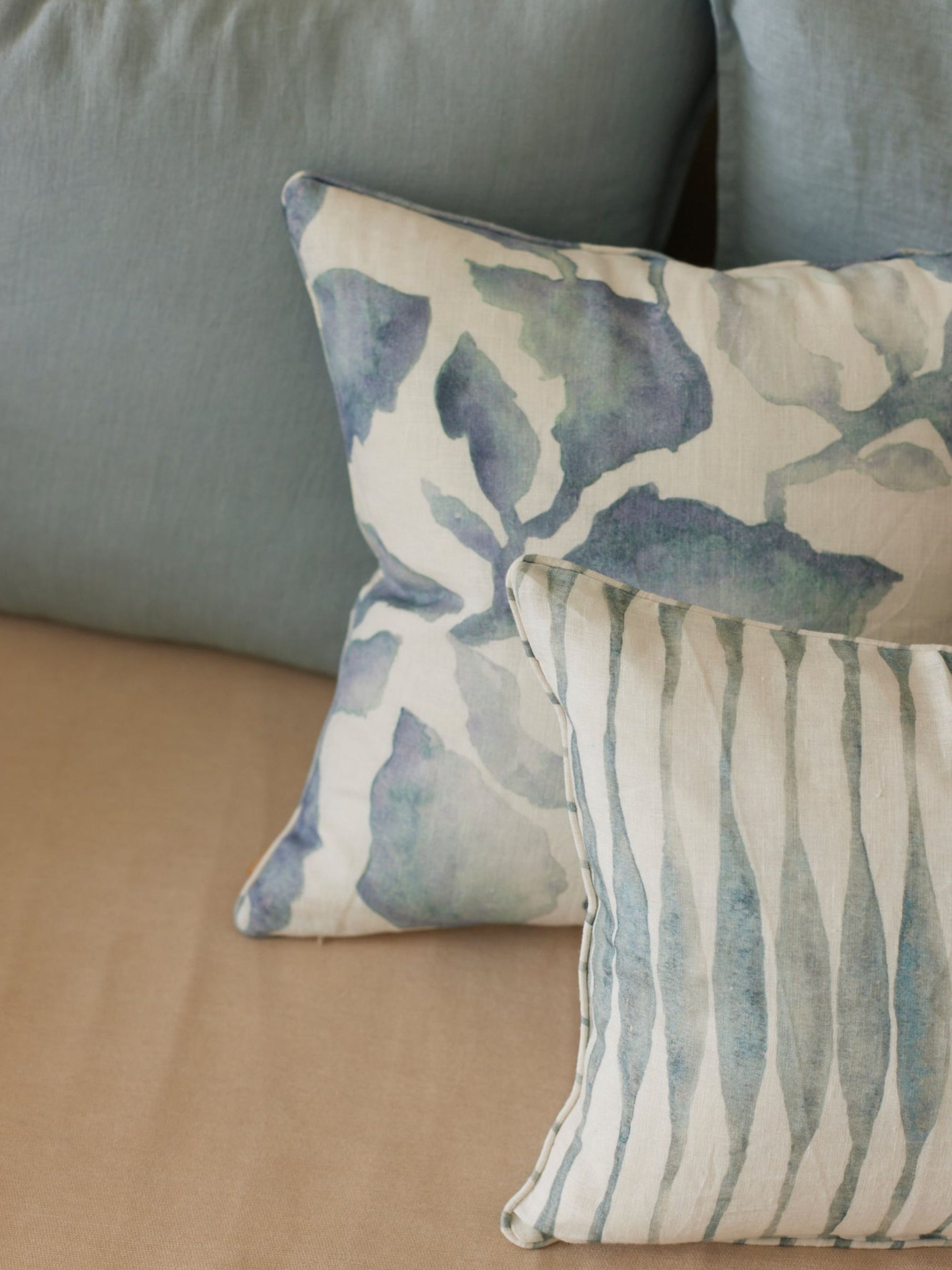 Cushion Cover - Ripple Blue Oblong Linen