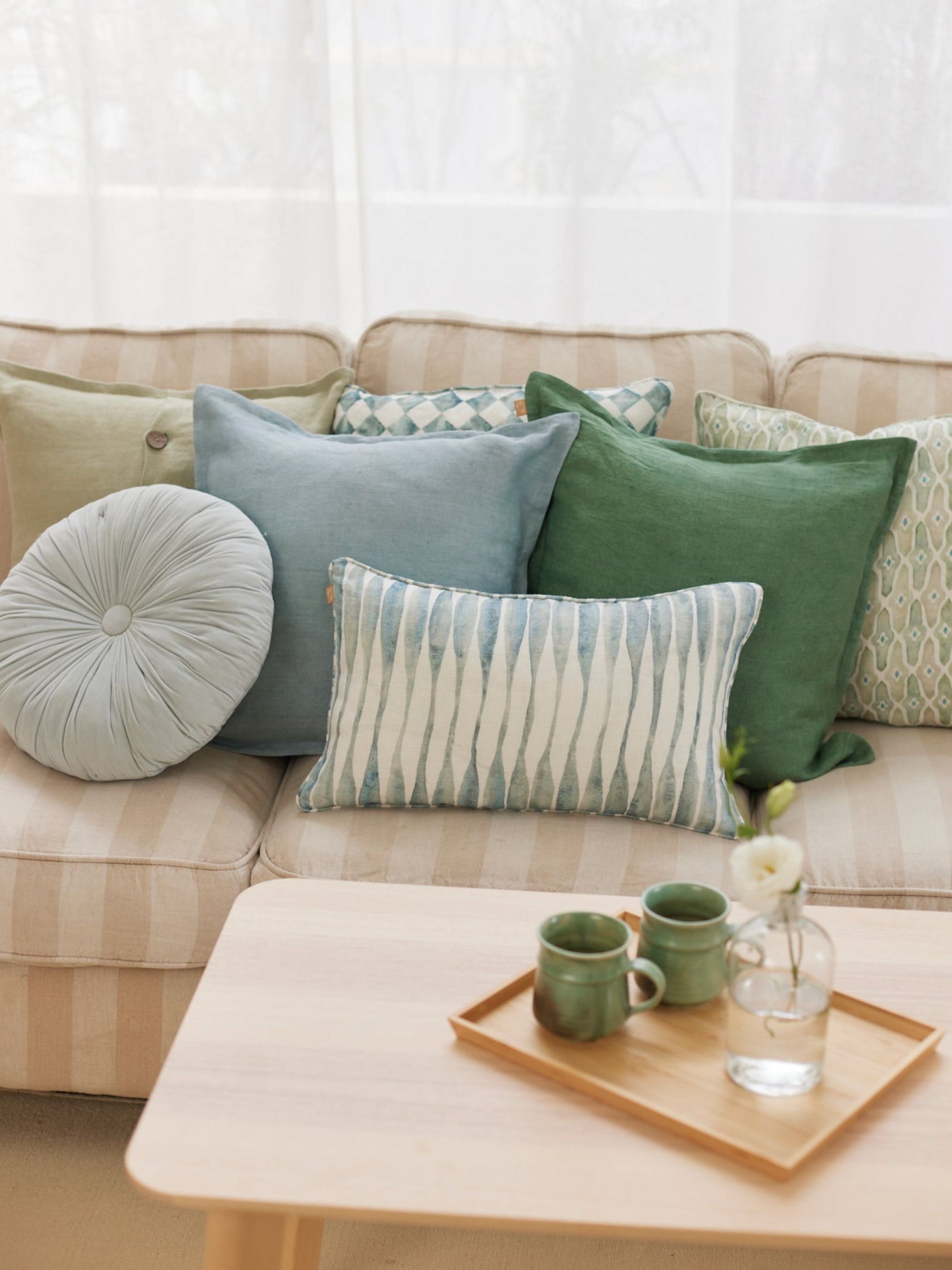 Cushion Cover - Ripple Blue Oblong Linen