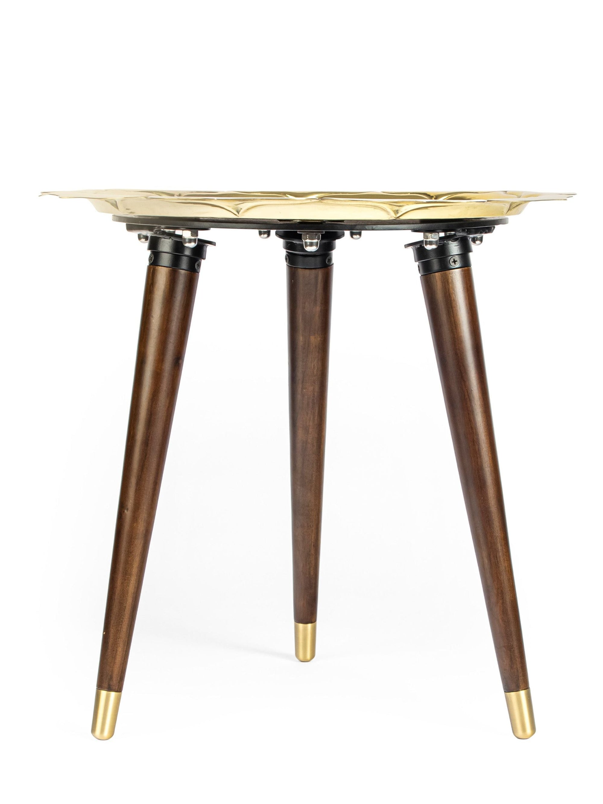 Brass Lotus Accent Table - Wooden Legs