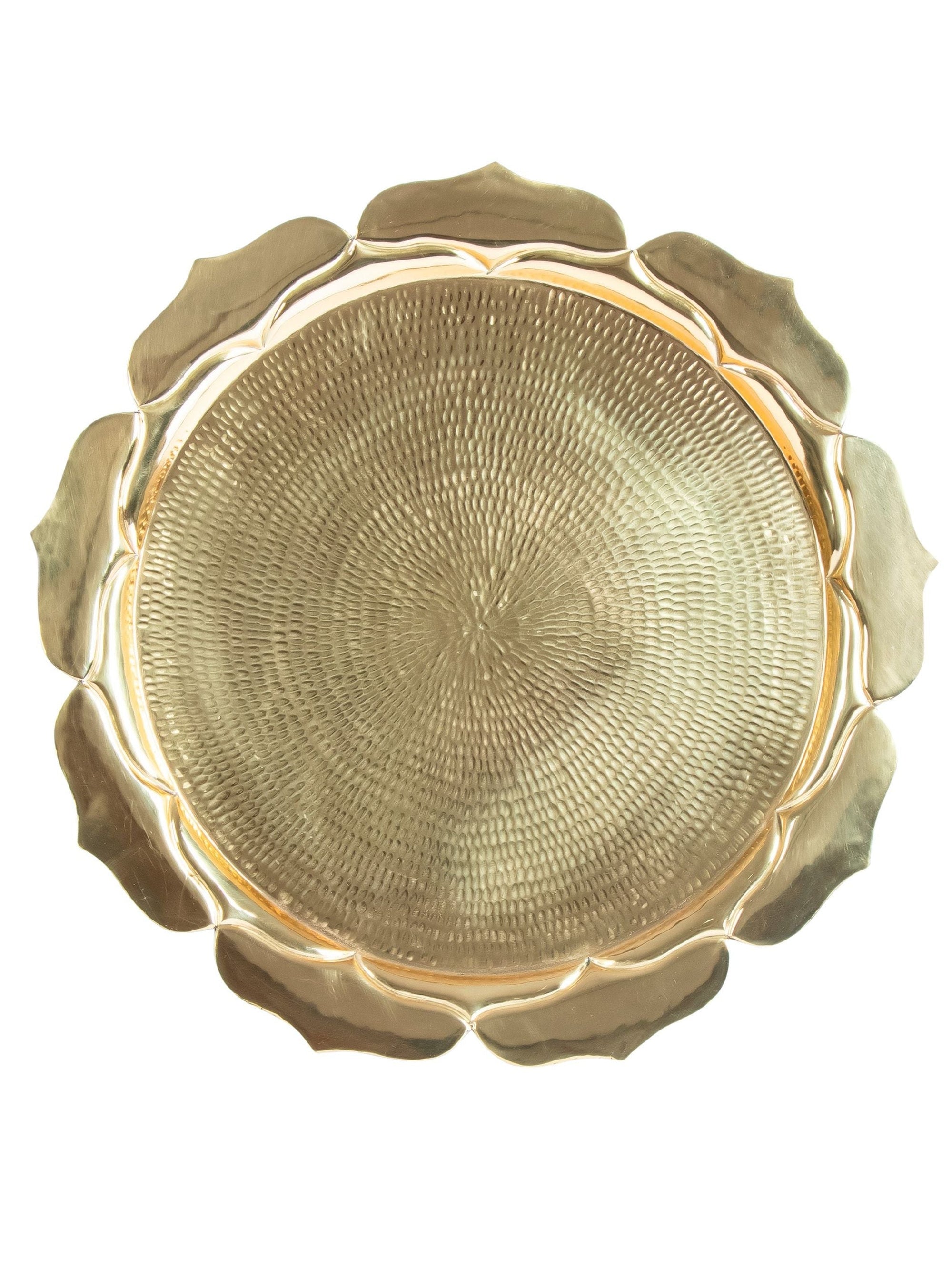 Brass Lotus Accent Table - Wooden Legs