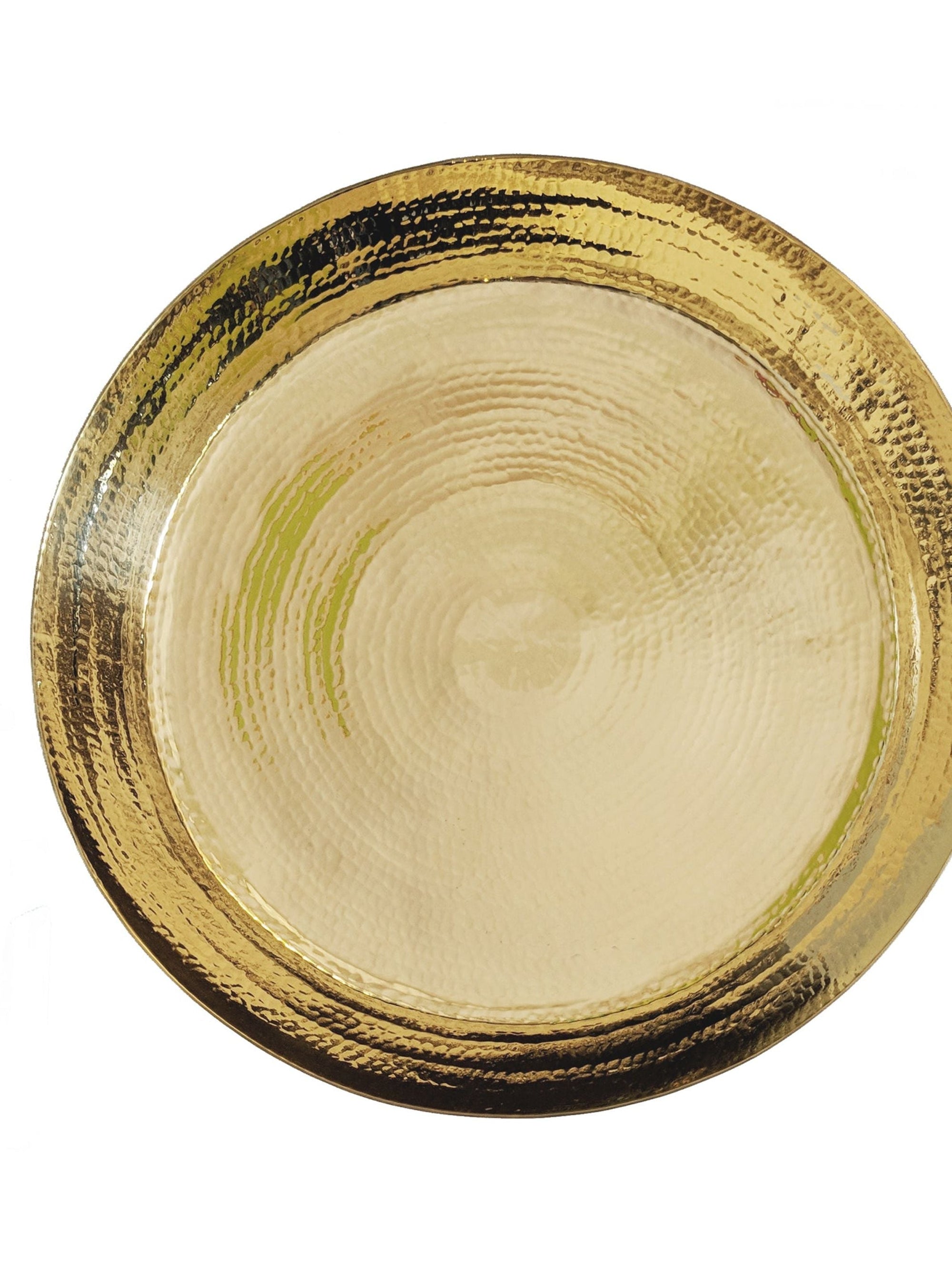 Brass Thaal Accent Table - Wooden Legs