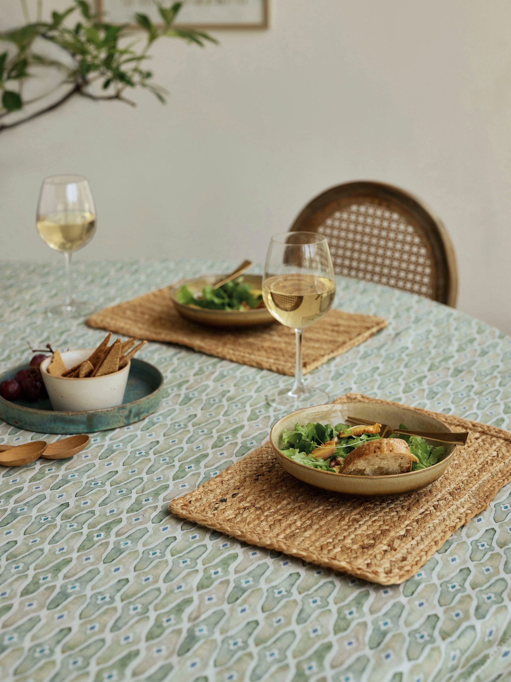 Mosaic Sage Linen Table Cover