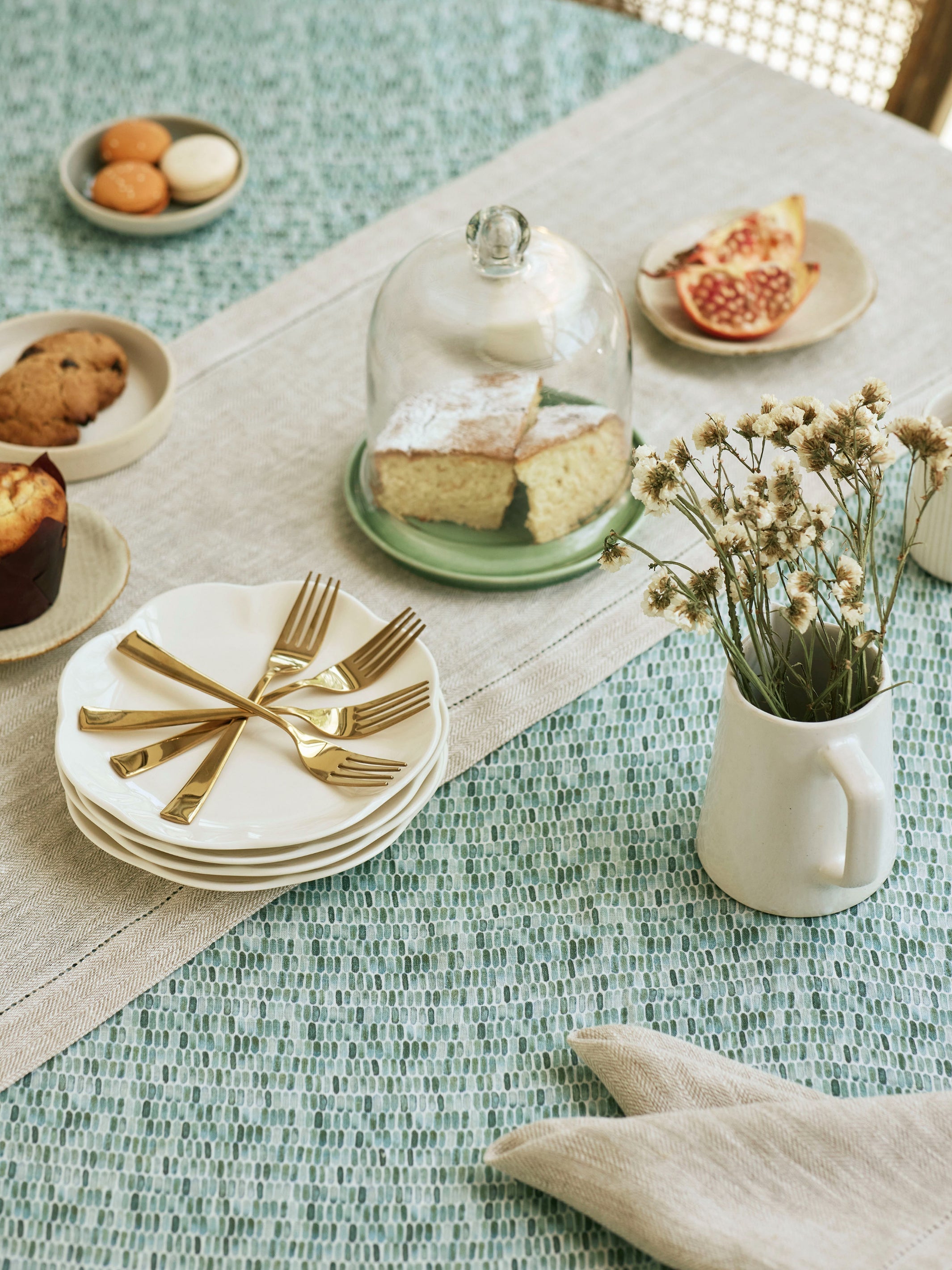 Speckle Teal Linen Table Cover