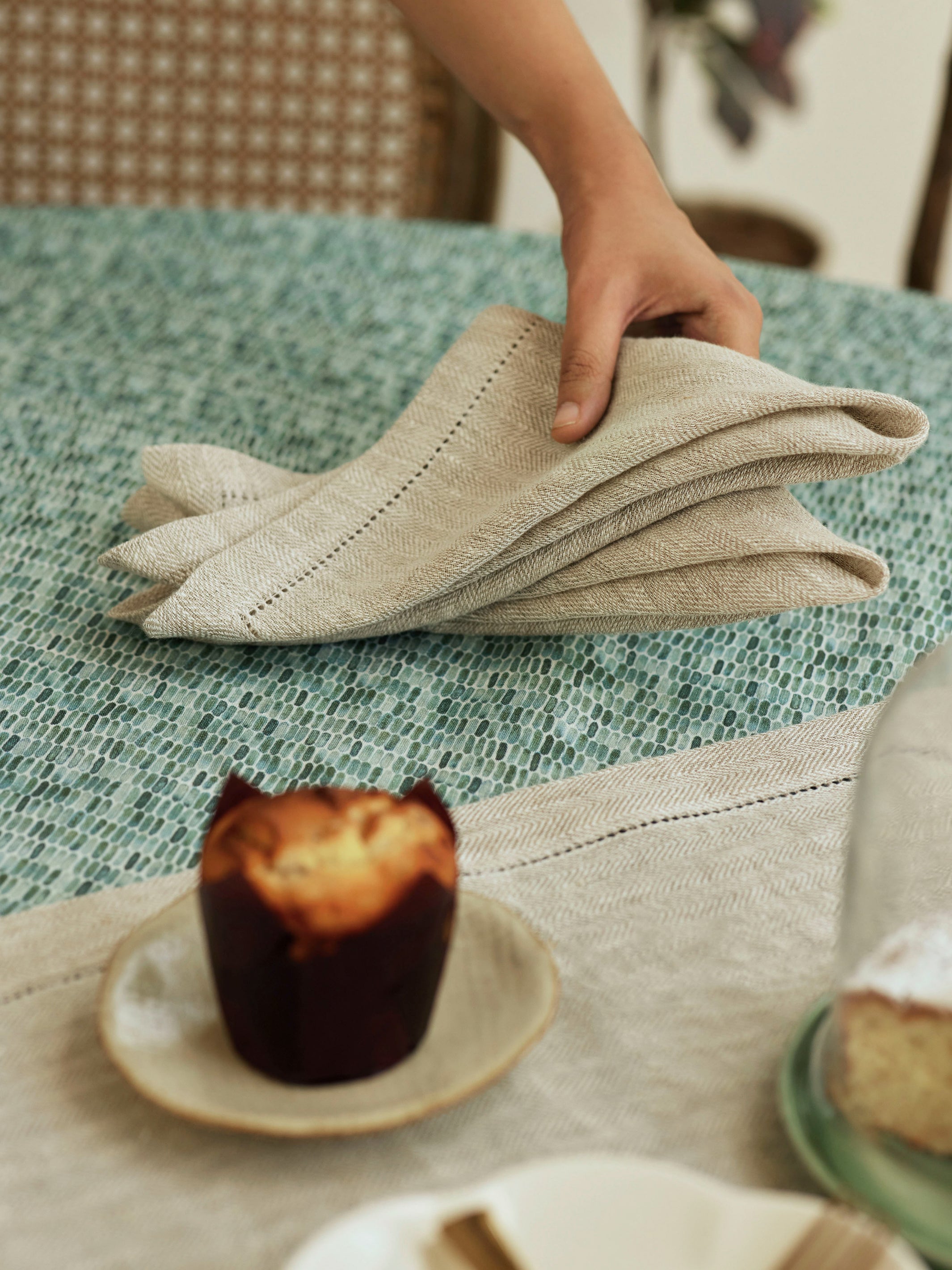 Speckle Teal Linen Table Cover