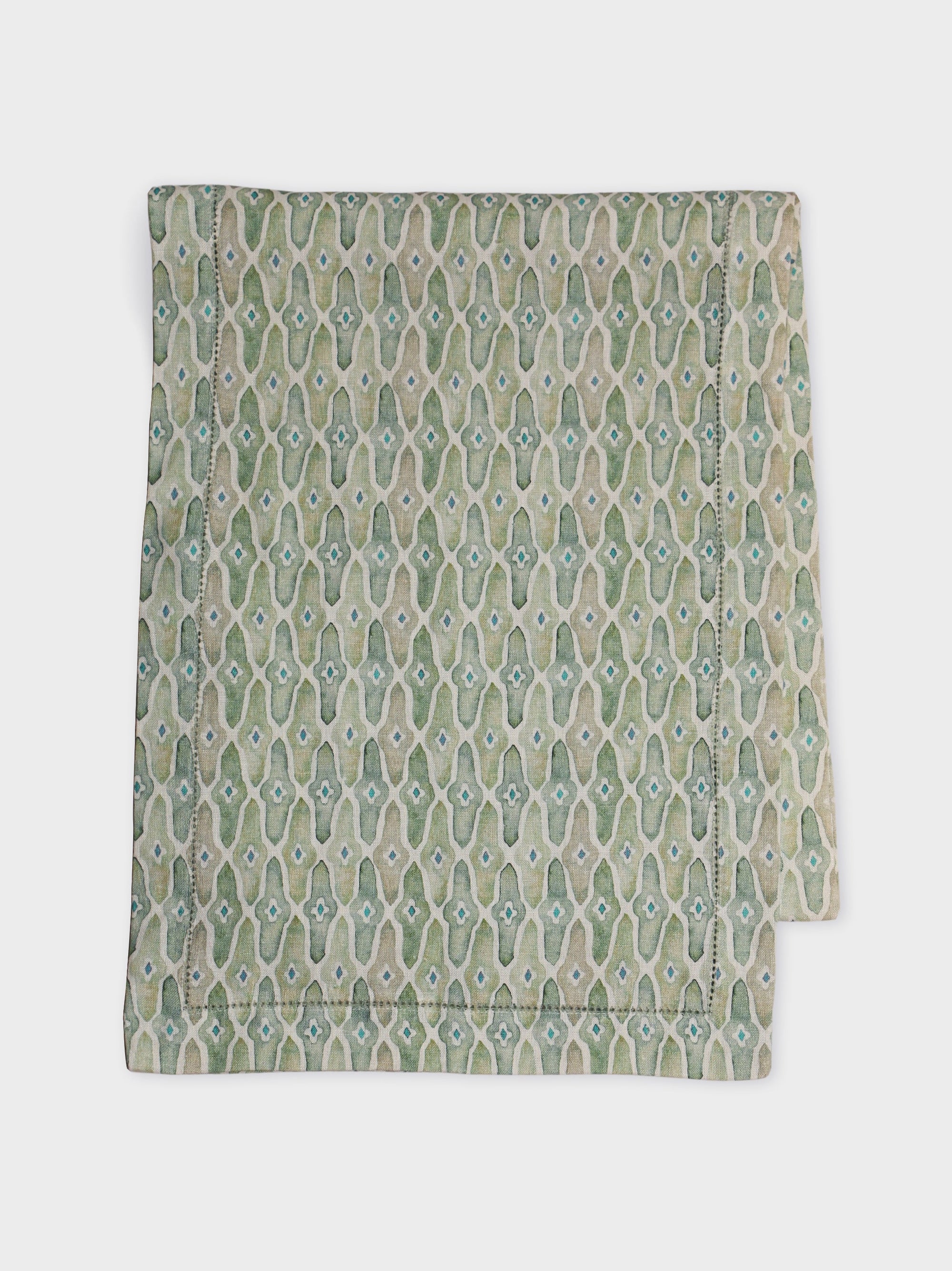 Mosaic Sage Linen Table Runner