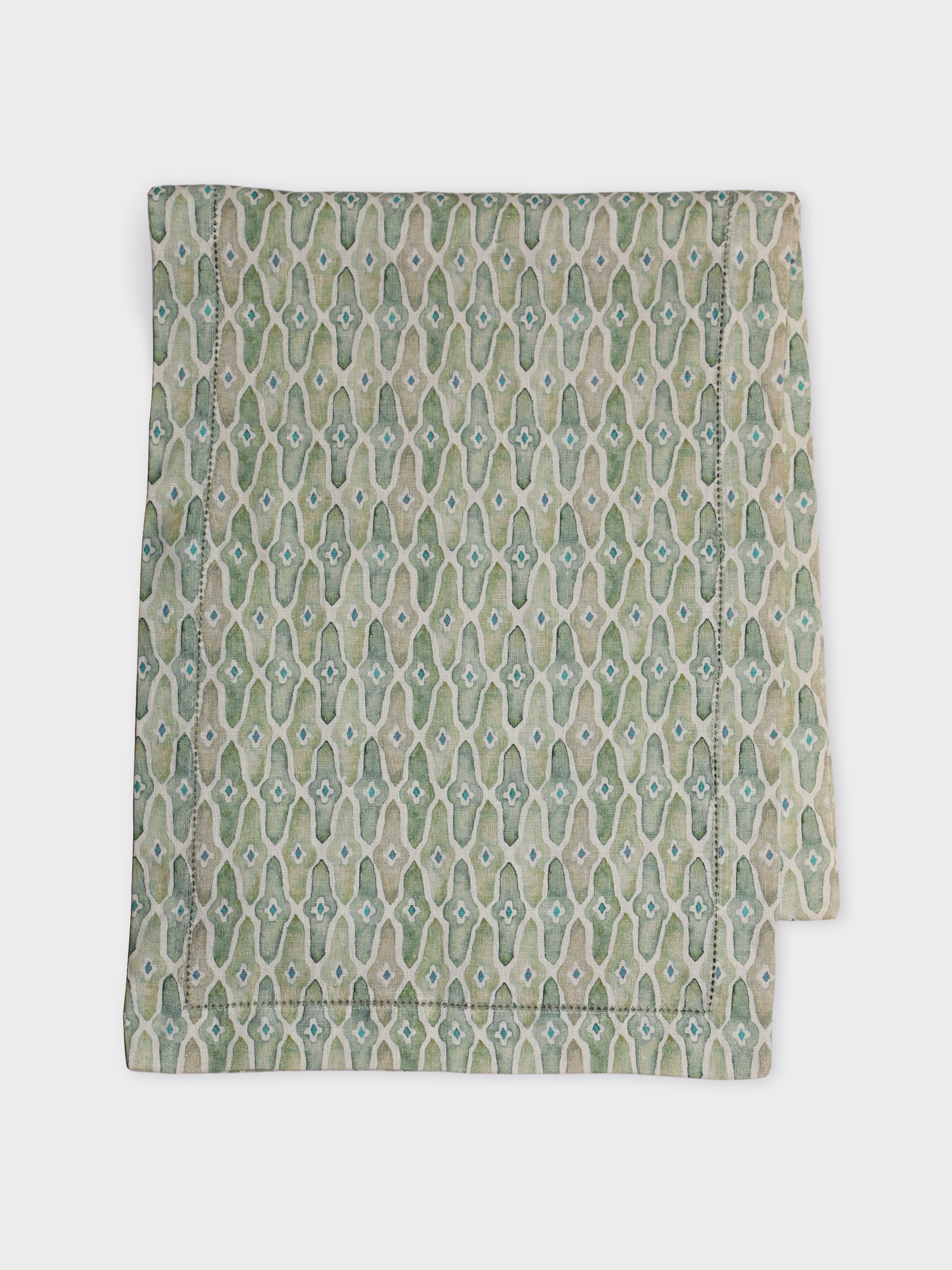 Mosaic Sage Linen Table Runner
