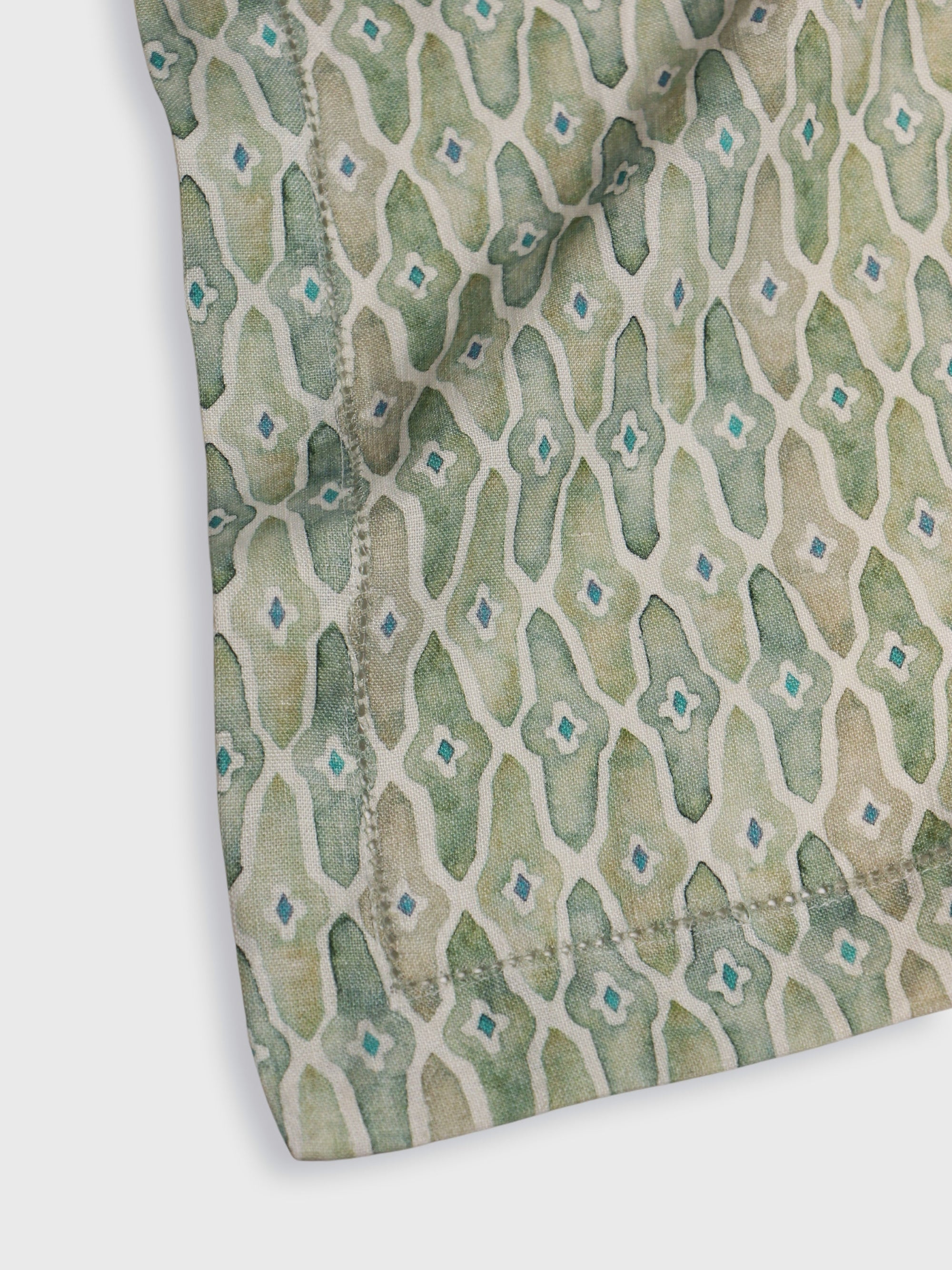 Mosaic Sage Linen Table Runner
