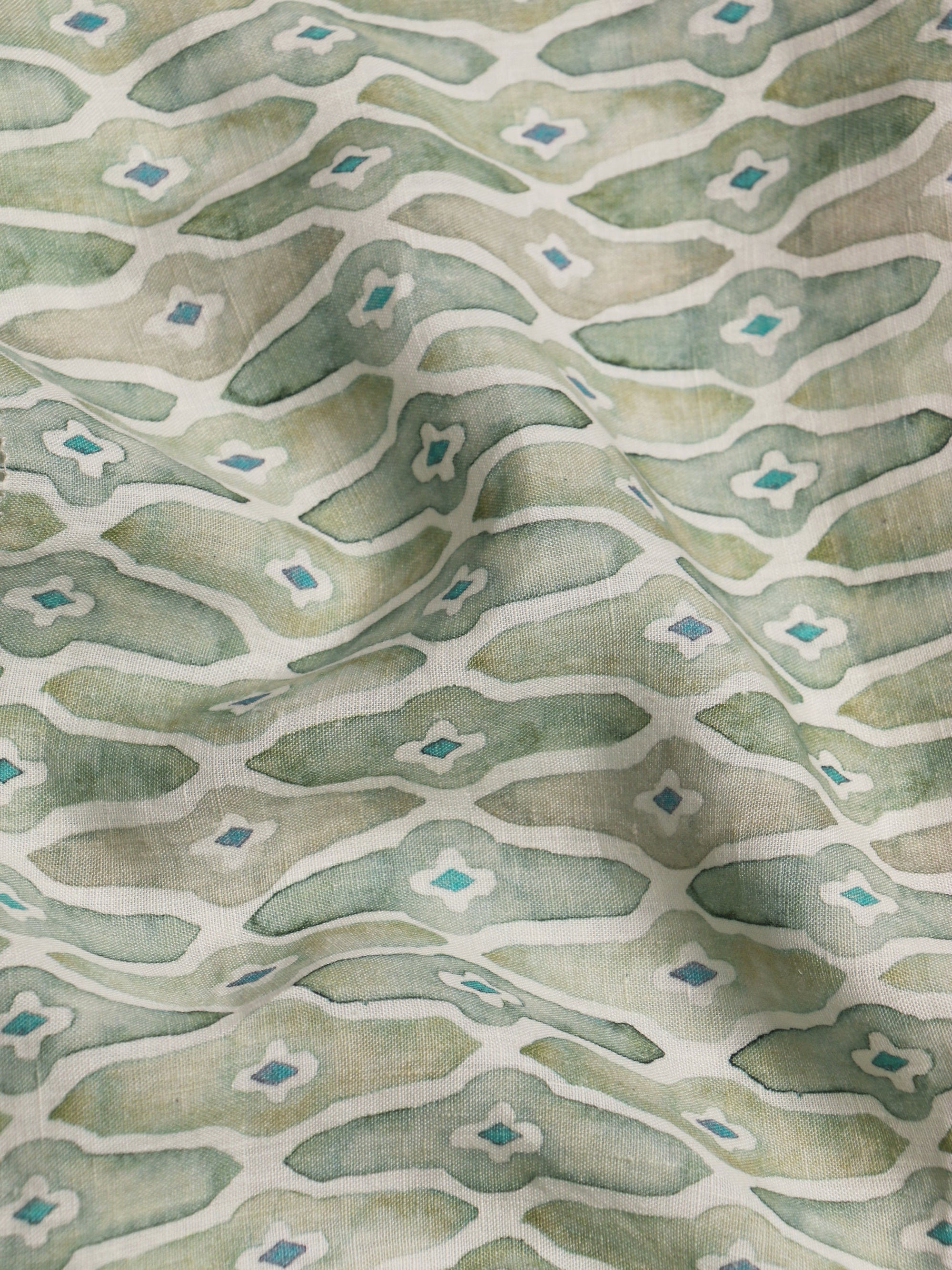 Mosaic Sage Linen Table Runner