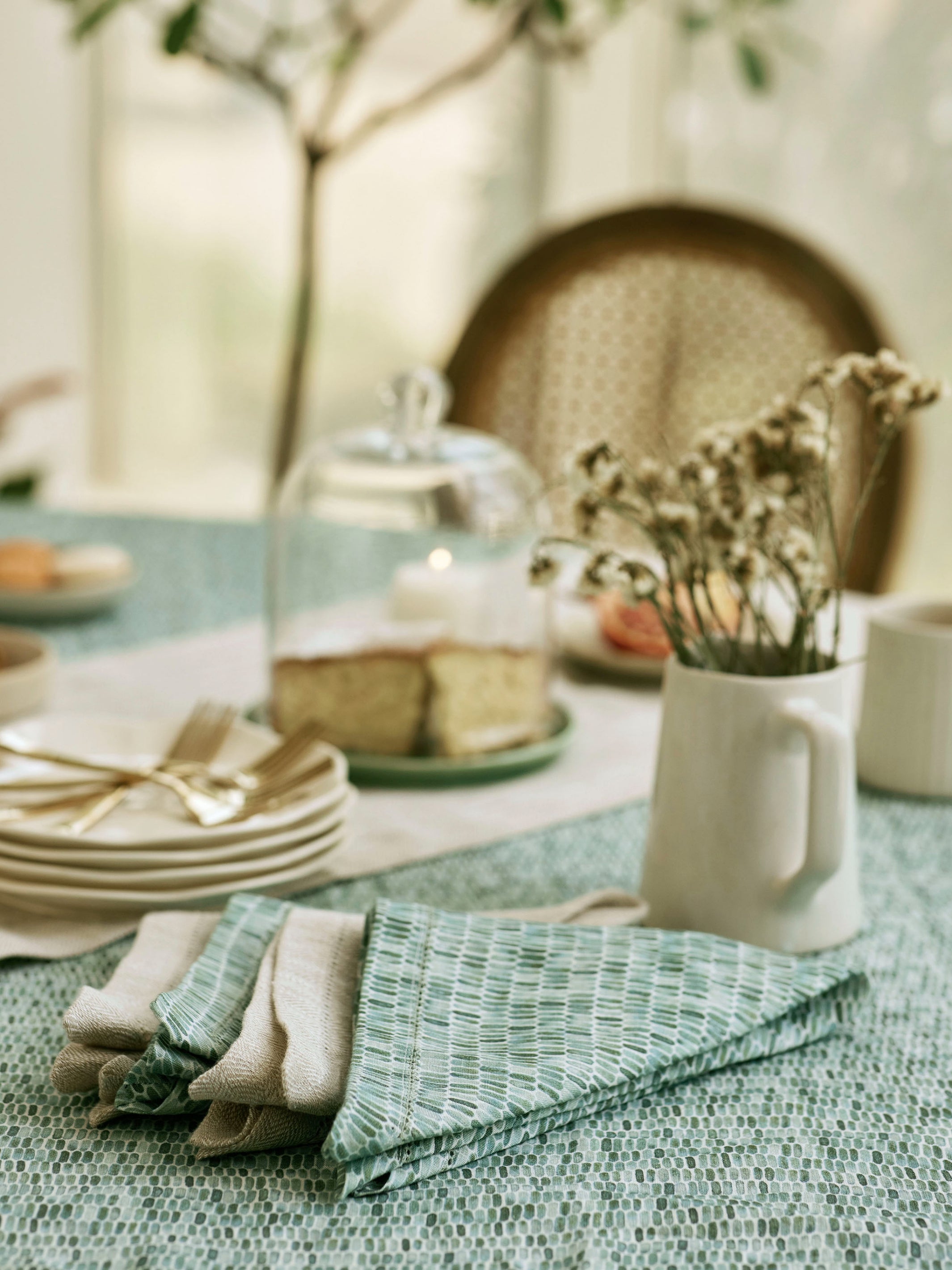 Speckle Teal Linen Table Napkins Set of 2