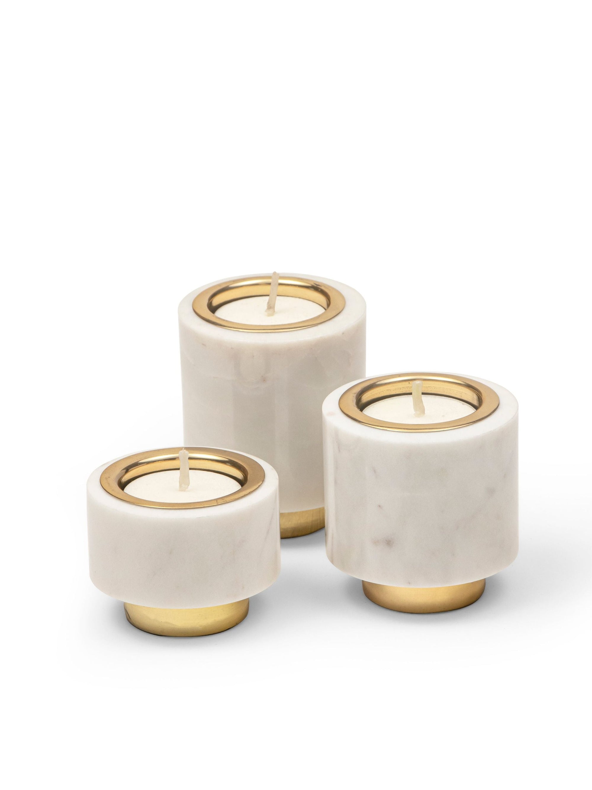 Tea Light Candle Holder - Tealight Pillars - Marble & Brass