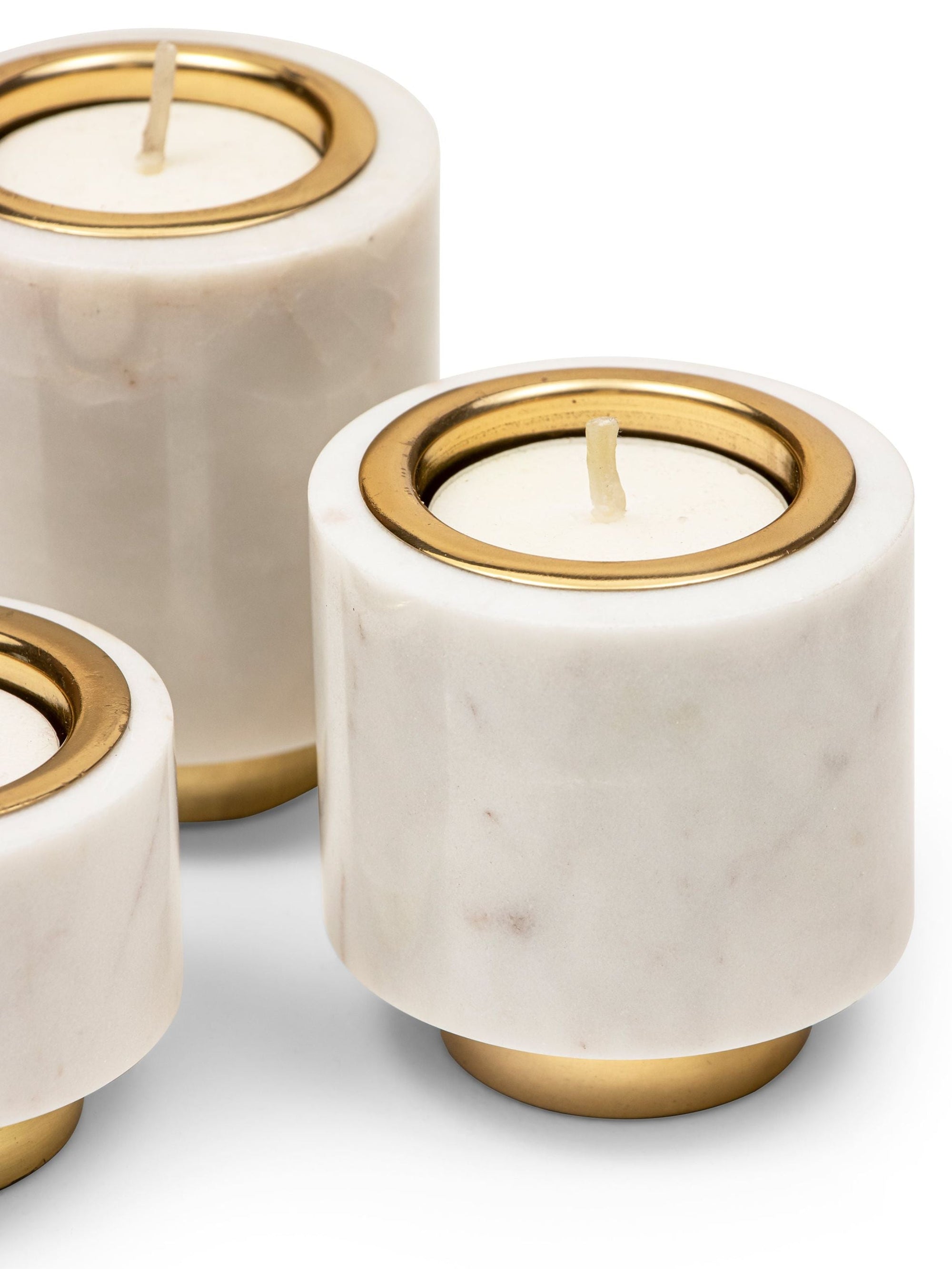 Tea Light Candle Holder - Tealight Pillars - Marble & Brass