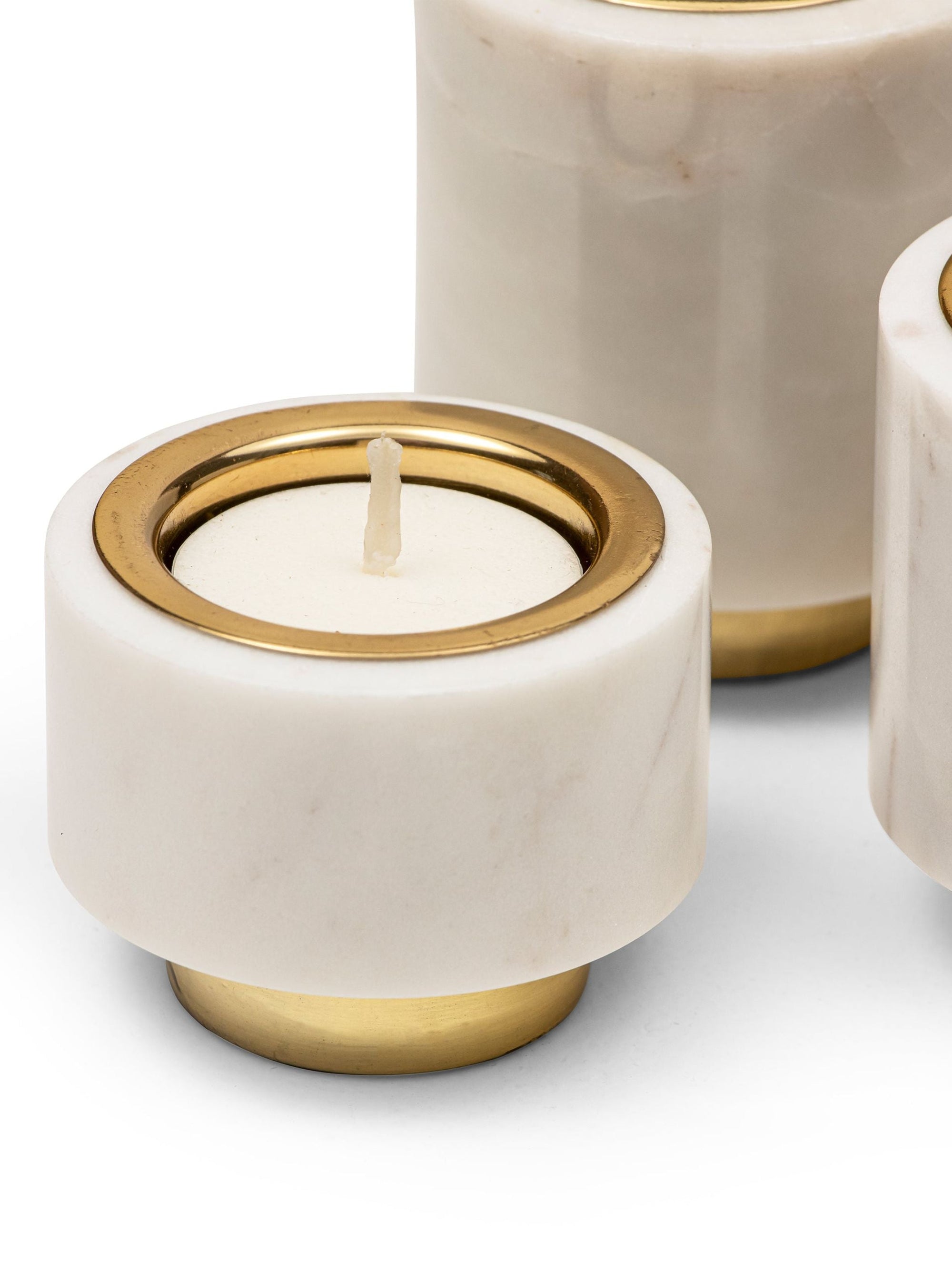 Tea Light Candle Holder - Tealight Pillars - Marble & Brass