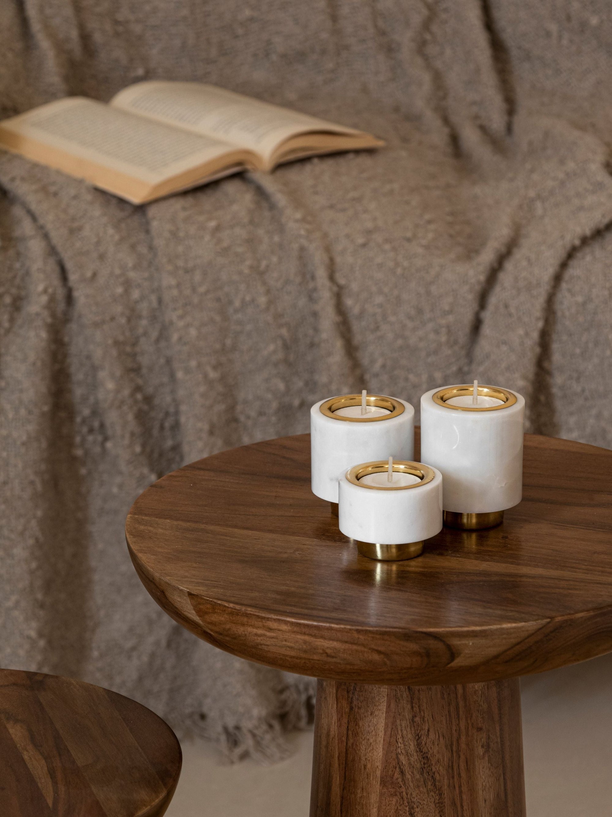 Tea Light Candle Holder - Tealight Pillars - Marble & Brass