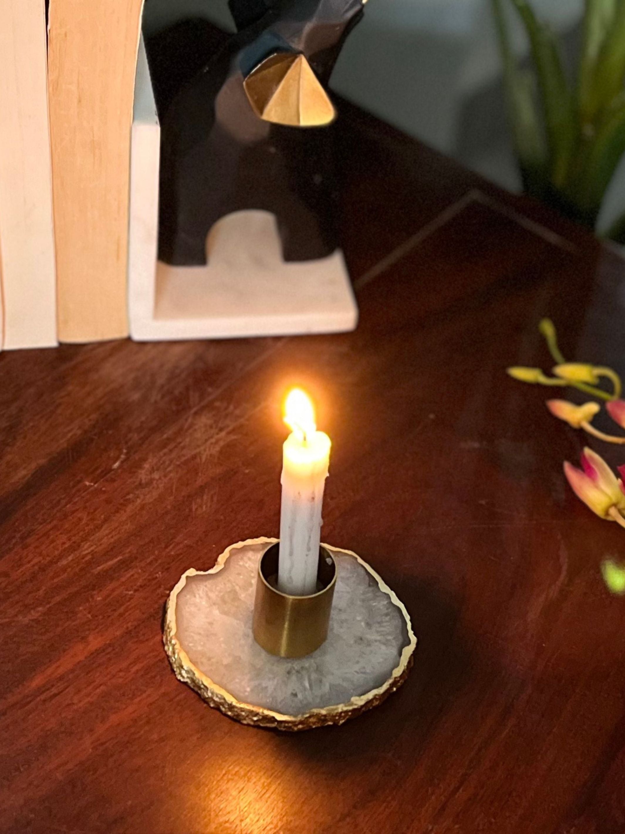 Semi Precious Candle Holder - Natural Agate