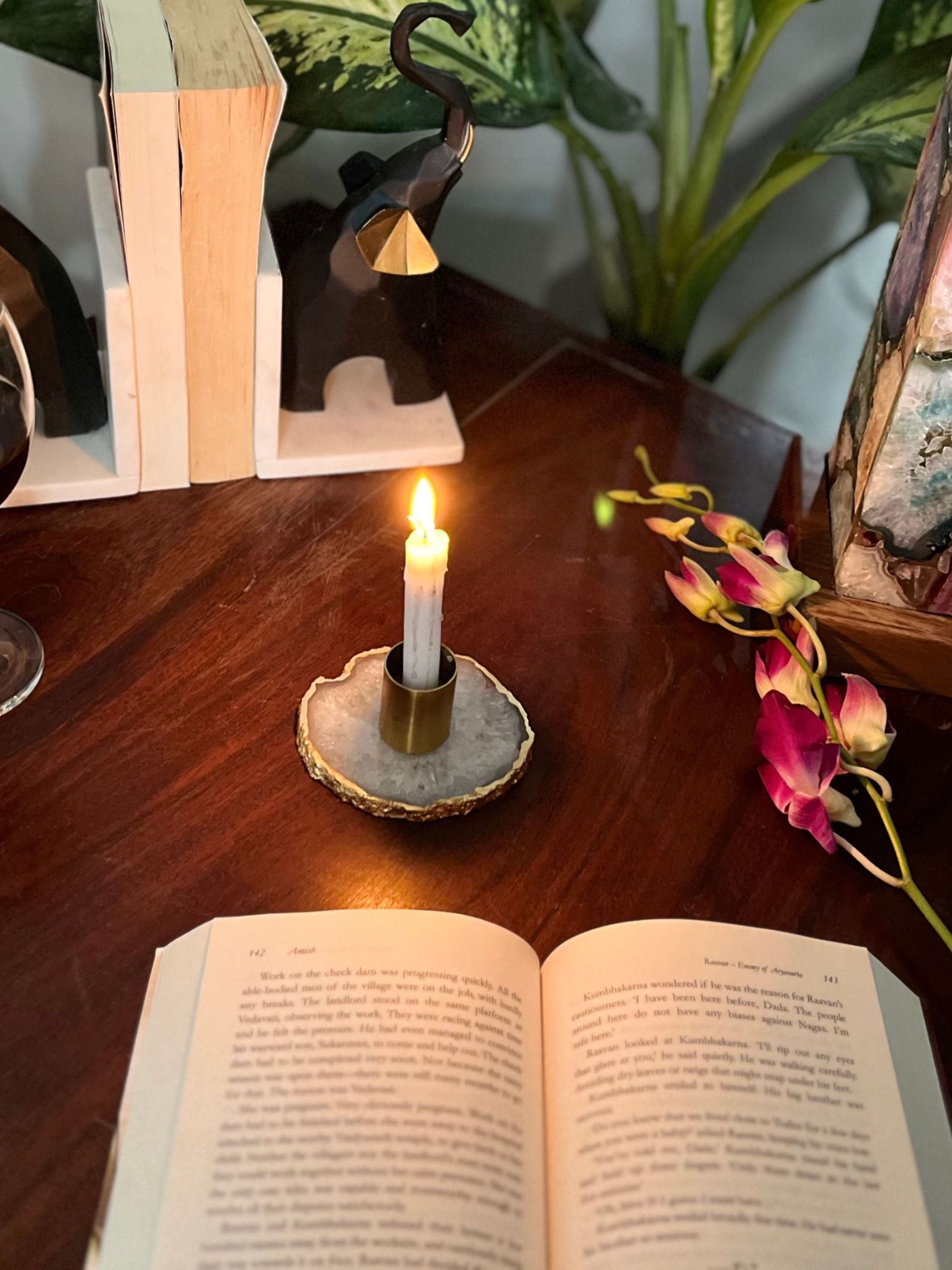 Semi Precious Candle Holder - Natural Agate