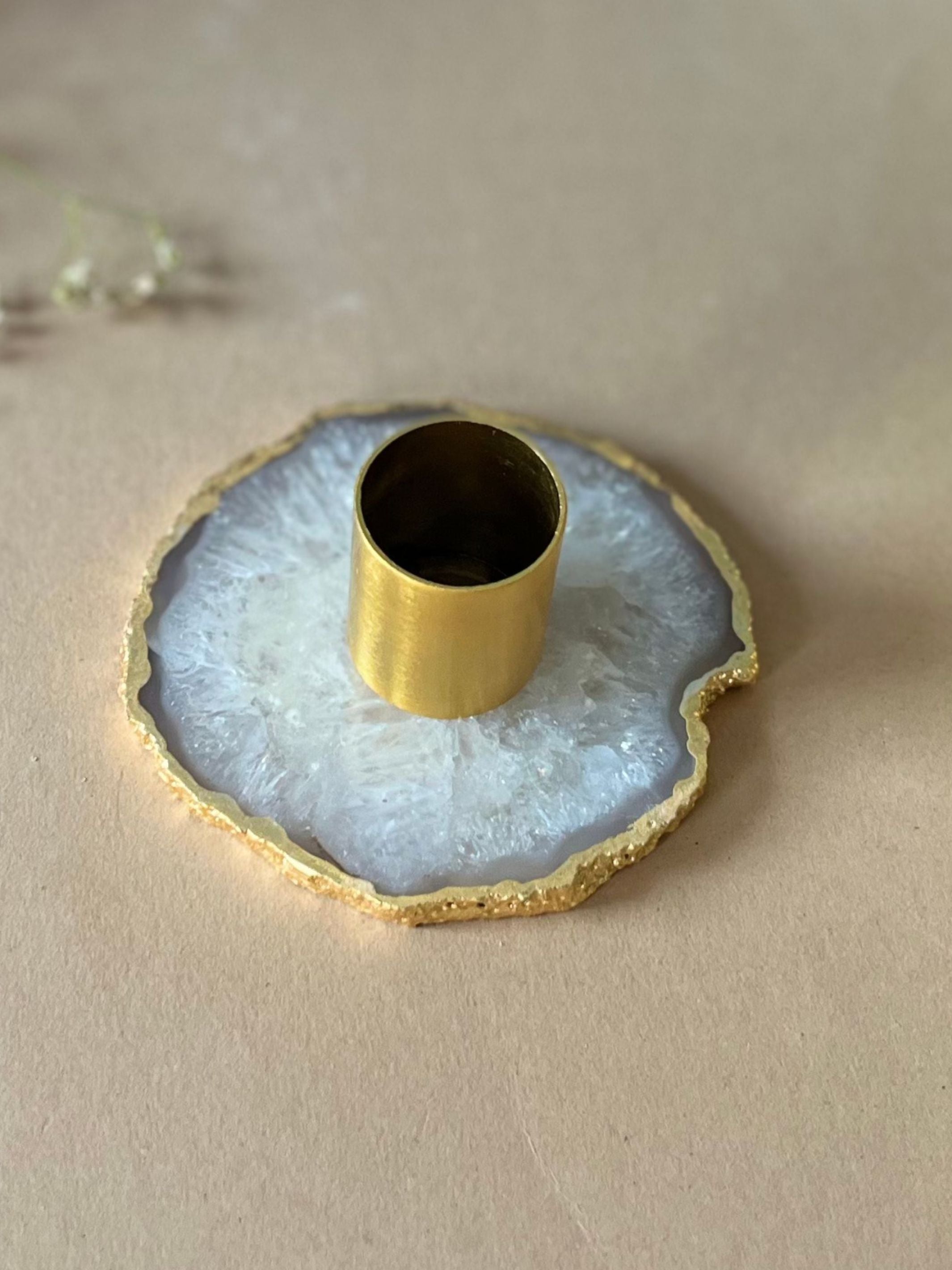 Semi Precious Candle Holder - Natural Agate
