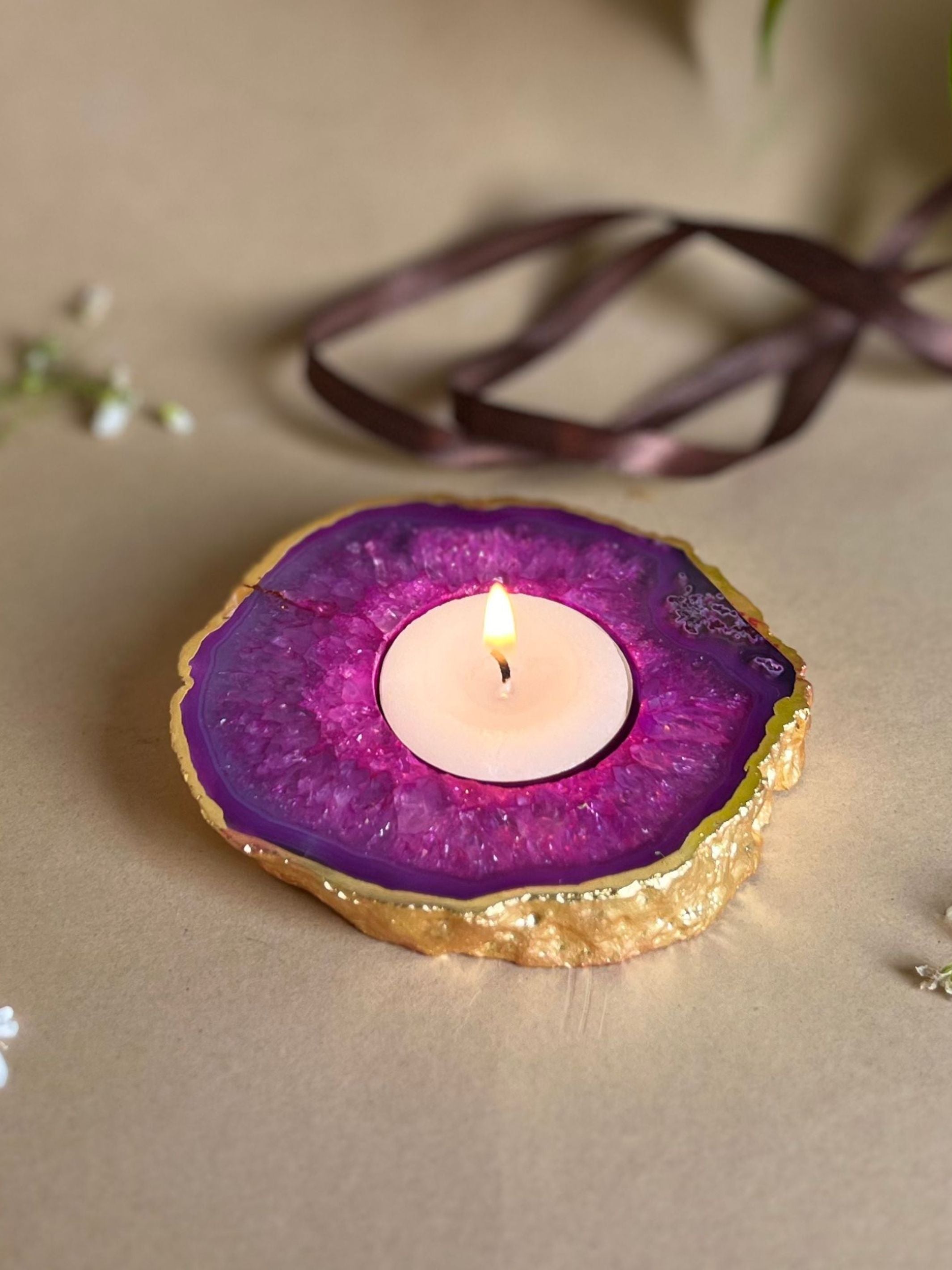 Tea Light Holder - Agate Pink