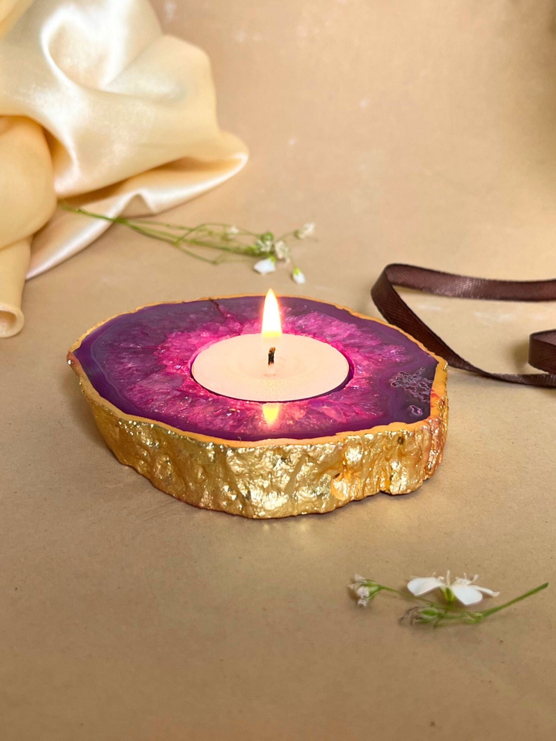 Tea Light Holder - Agate Pink