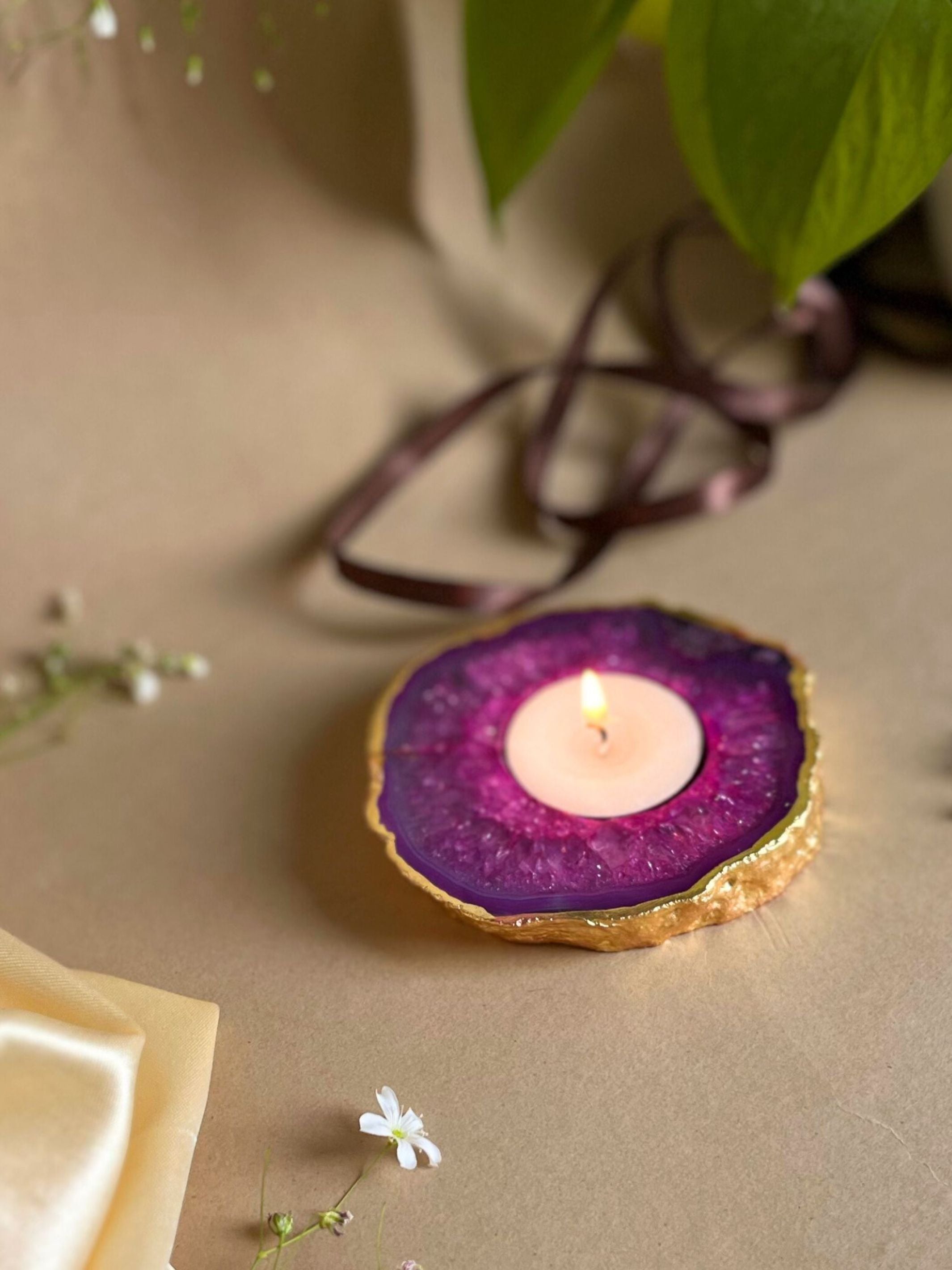 Tea Light Holder - Agate Pink