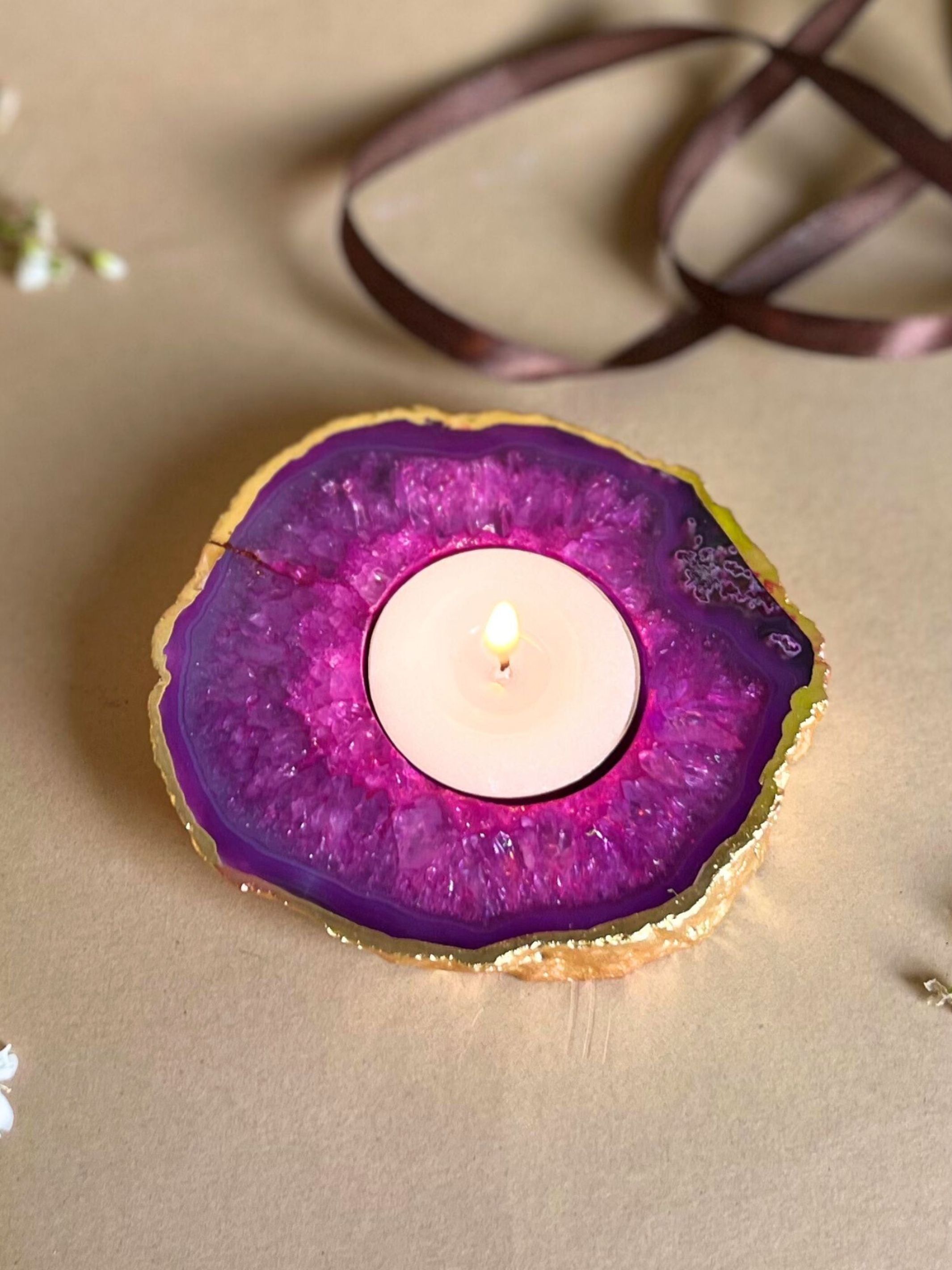 Tea Light Holder - Agate Pink