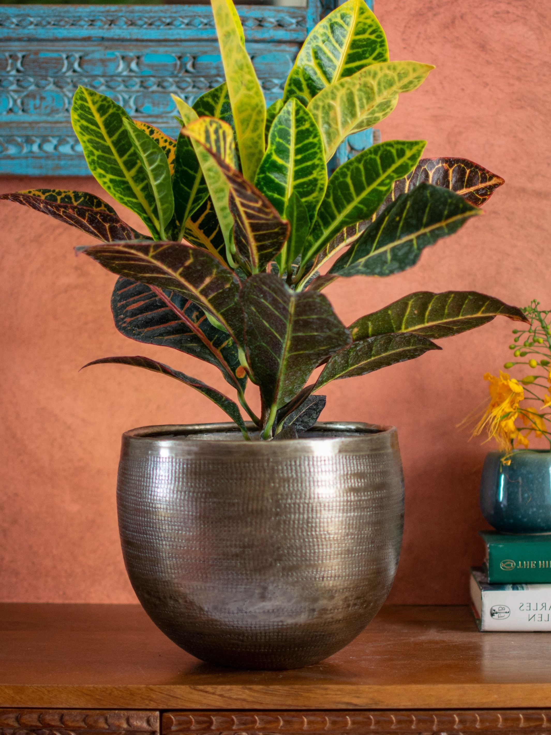 Antique Bronze toned Round Vintage Handcrafted Planter Large