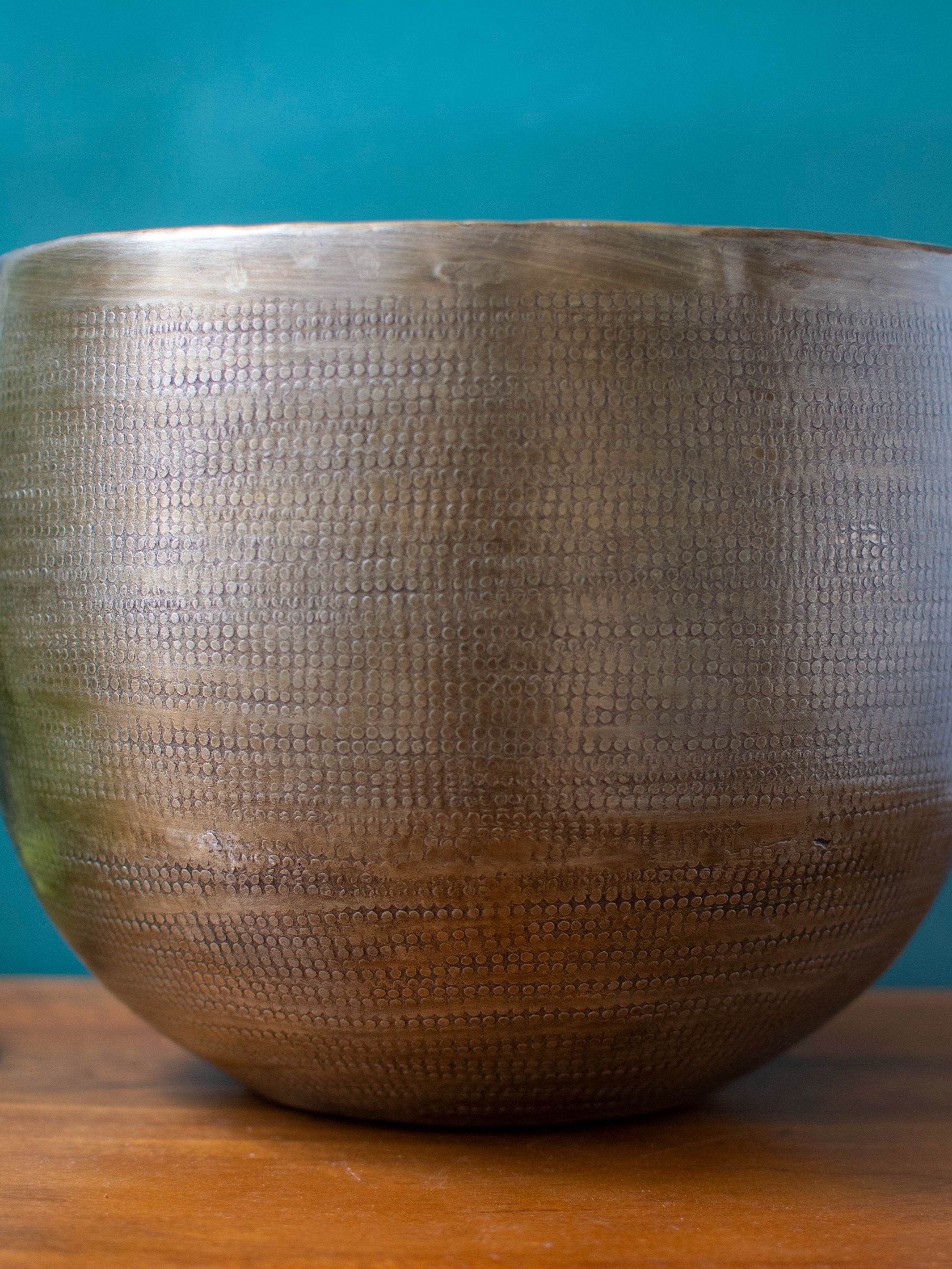 Antique Bronze toned Round Vintage Handcrafted Planter Large