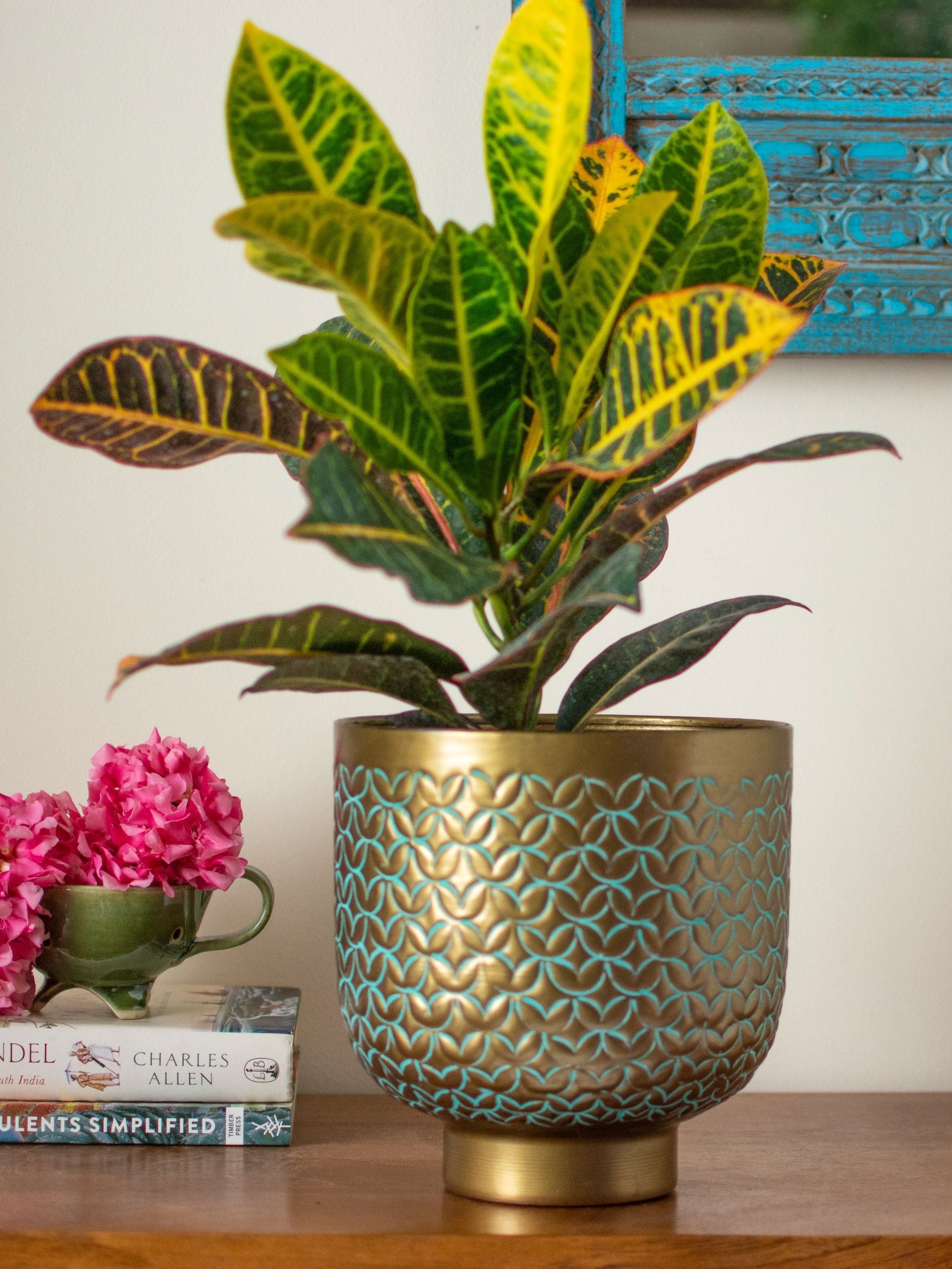 Antique Gold Vintage Handcrafted Engraved Planter