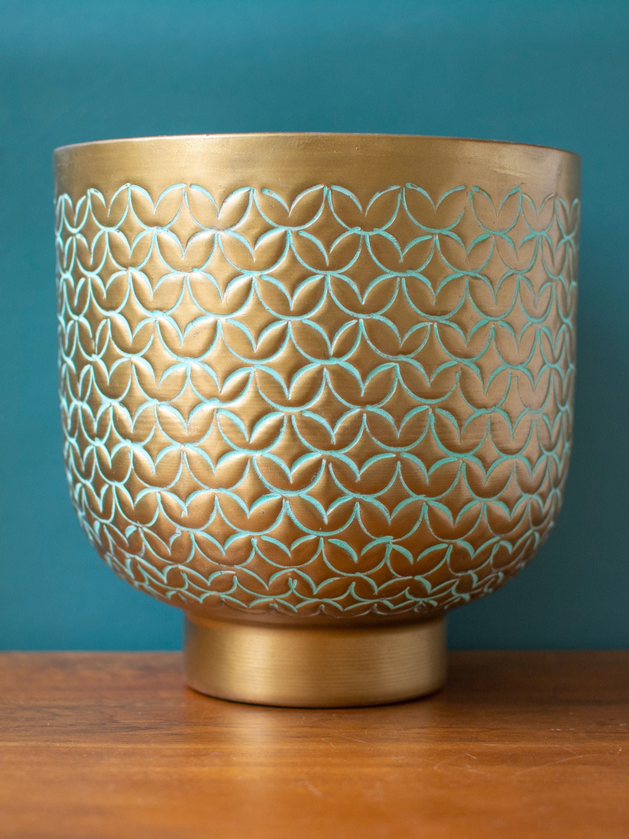 Antique Gold Vintage Handcrafted Engraved Planter