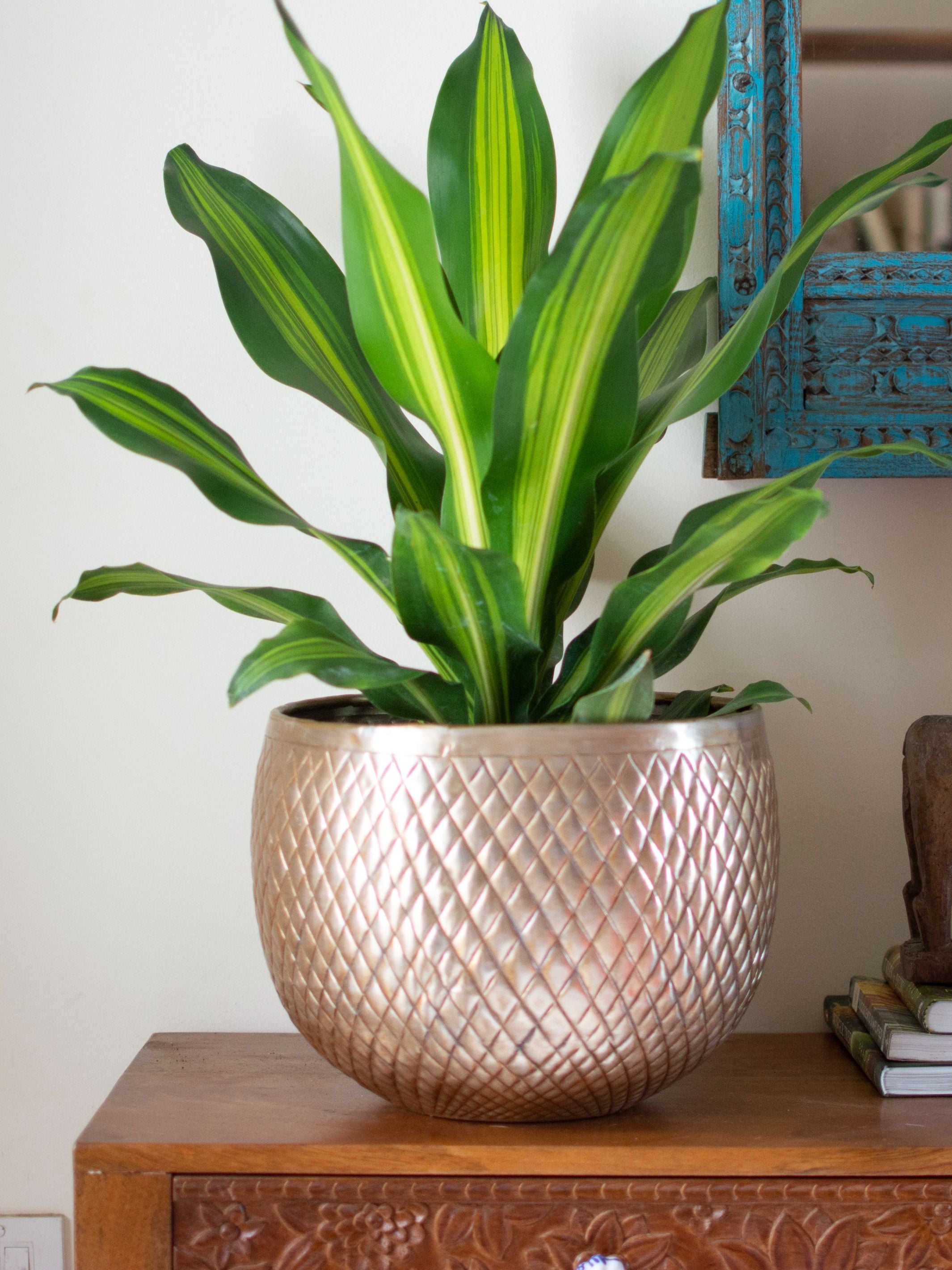 Antique Silver toned Vintage Handcrafted Planter Large