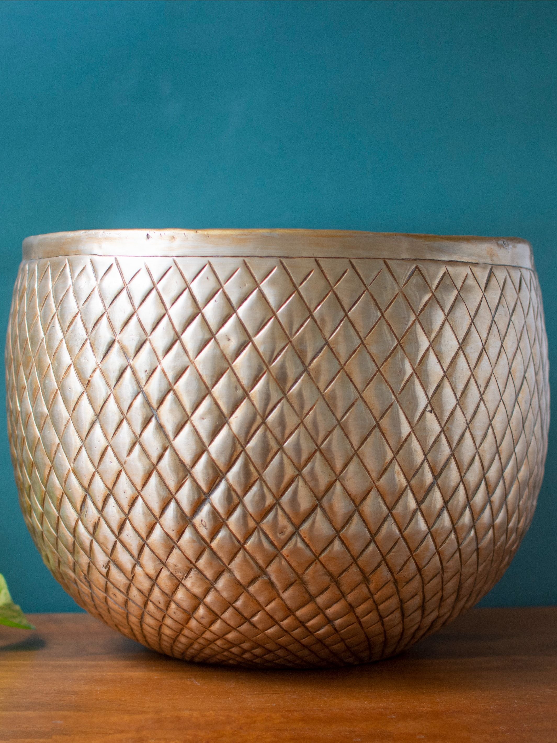 Antique Silver toned Vintage Handcrafted Planter Large