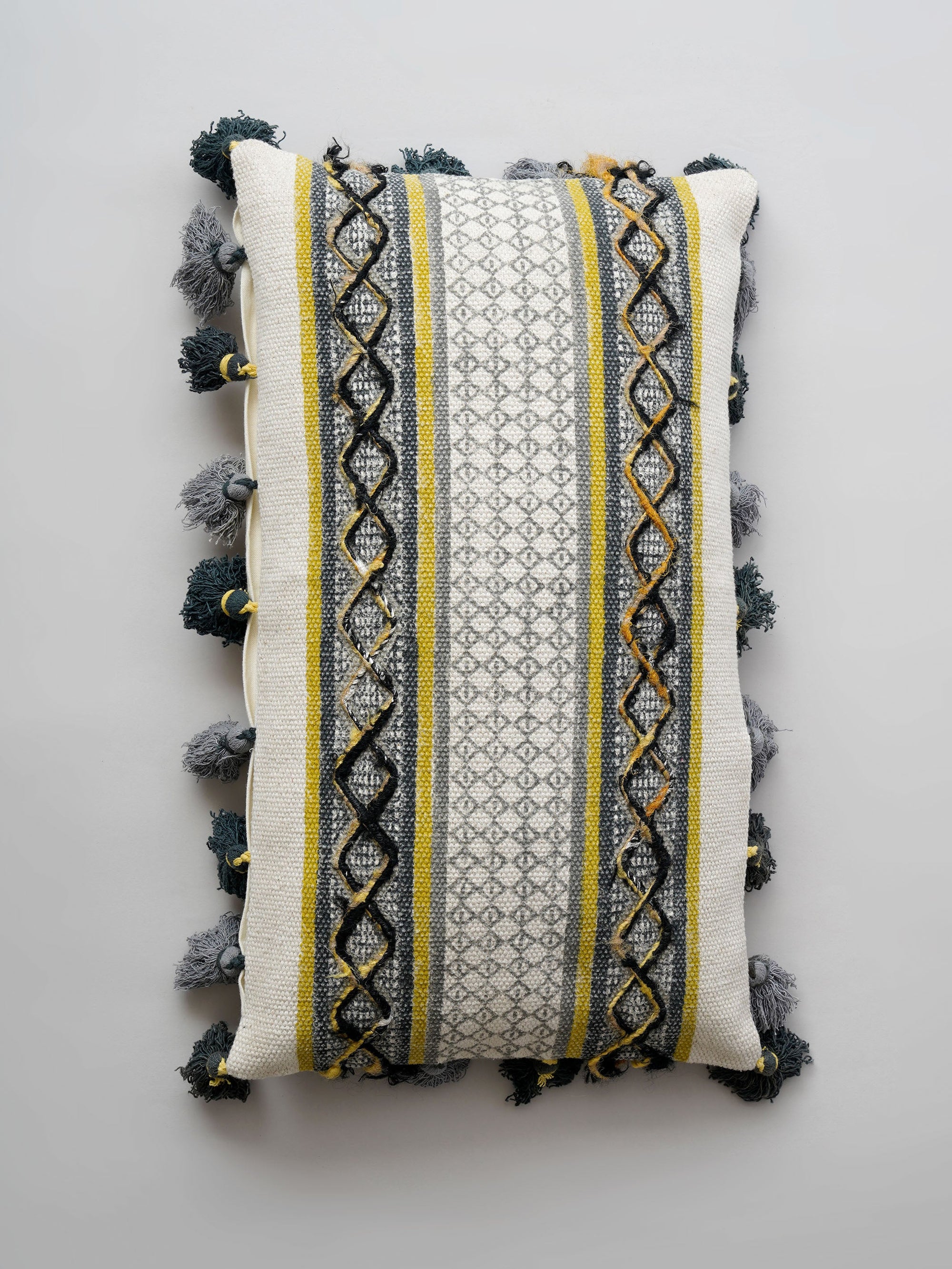 Cushion Cover - Argyle Block Print Woven Tassel