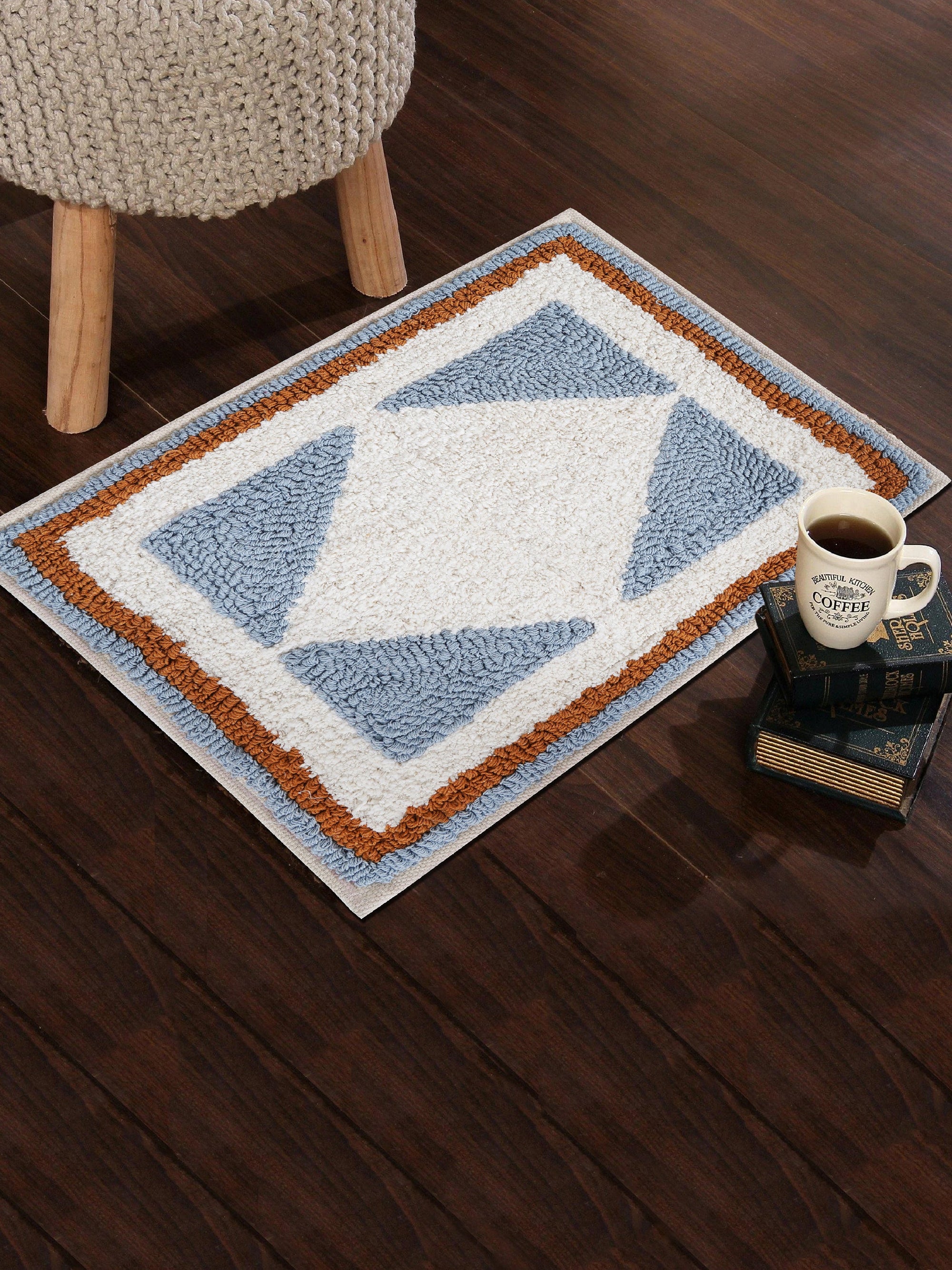 Azure Embroidered Bath Rug