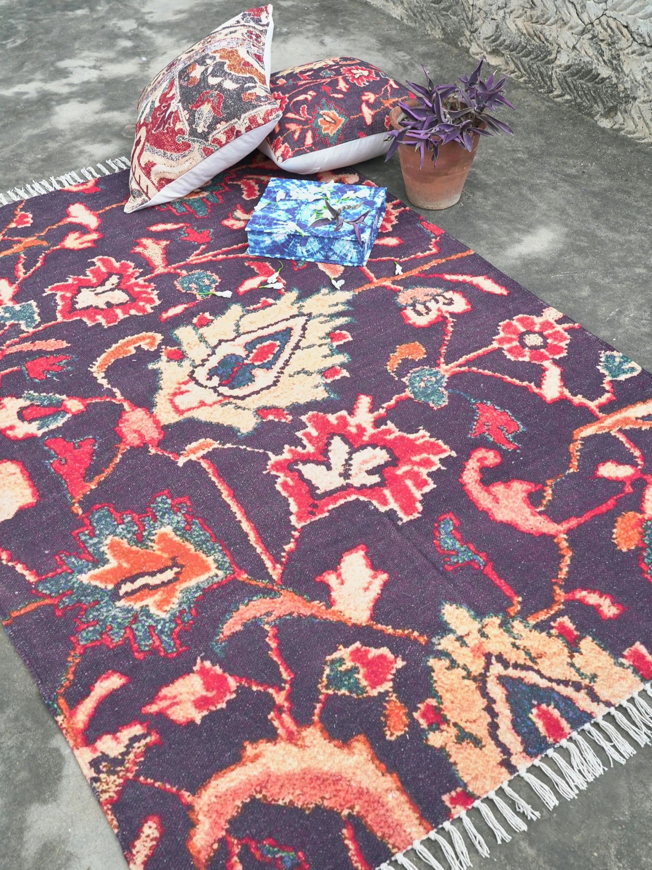 Bluemen Cotton Printed Cotton Rug