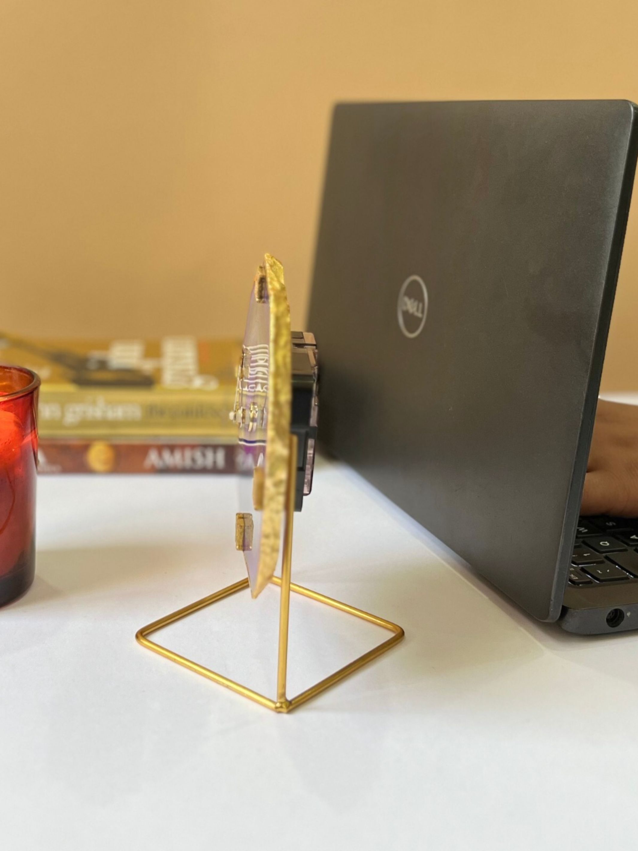 Desk Clock with Metal Stand - Brazilian Agate Purple