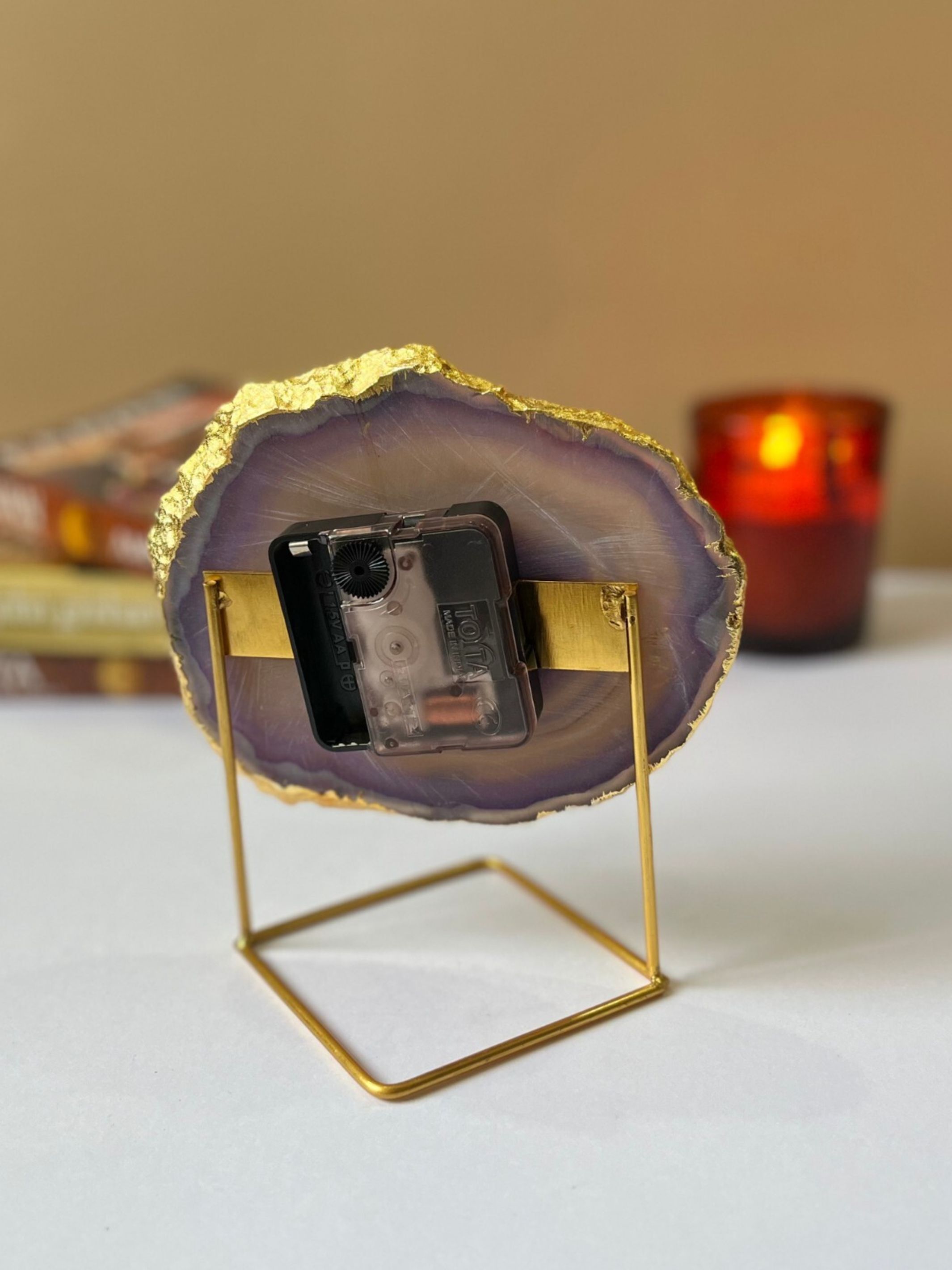 Desk Clock with Metal Stand - Brazilian Agate Purple