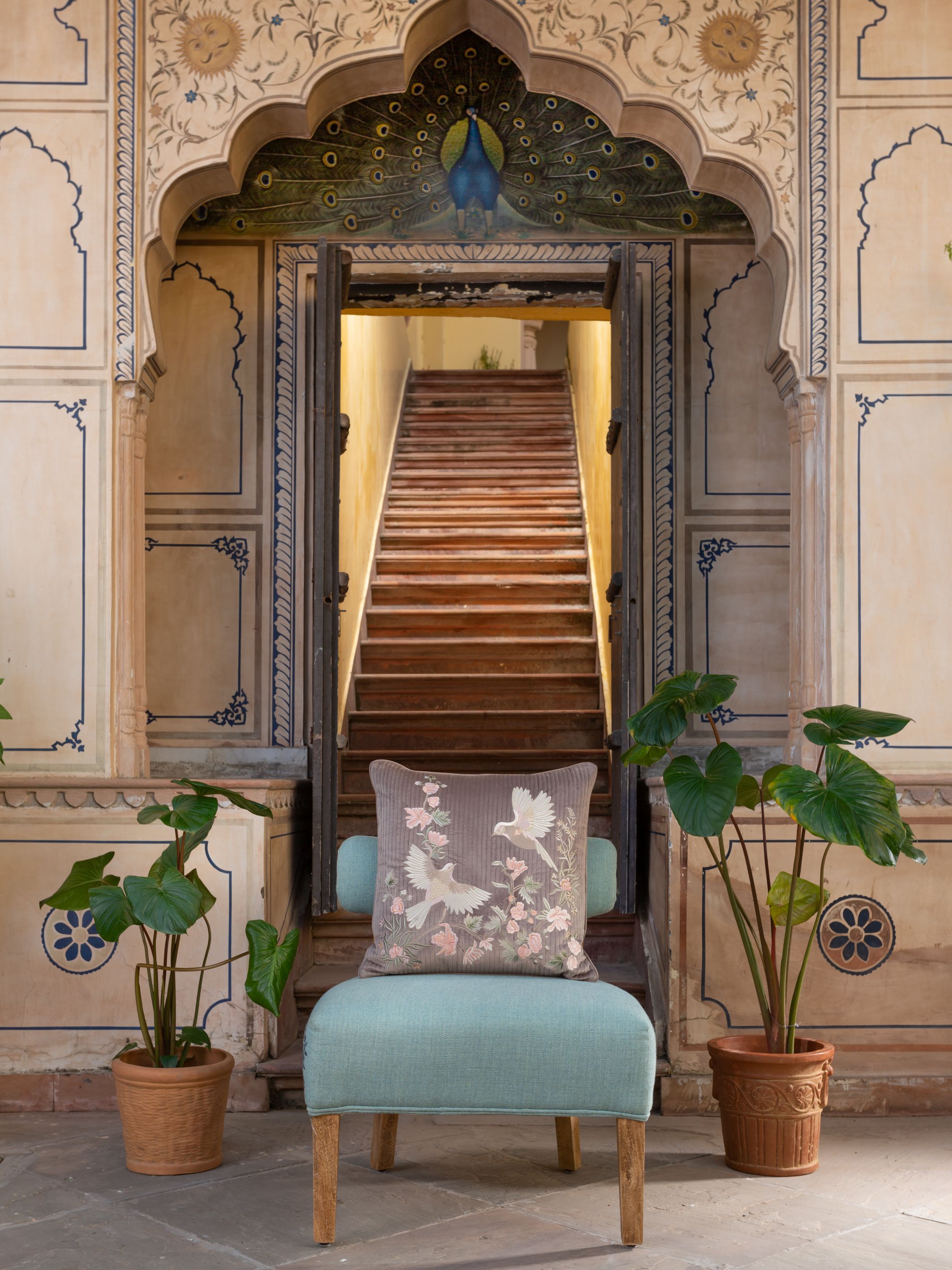 Cushion Cover - Bulbul Latte Quilted Embroidered