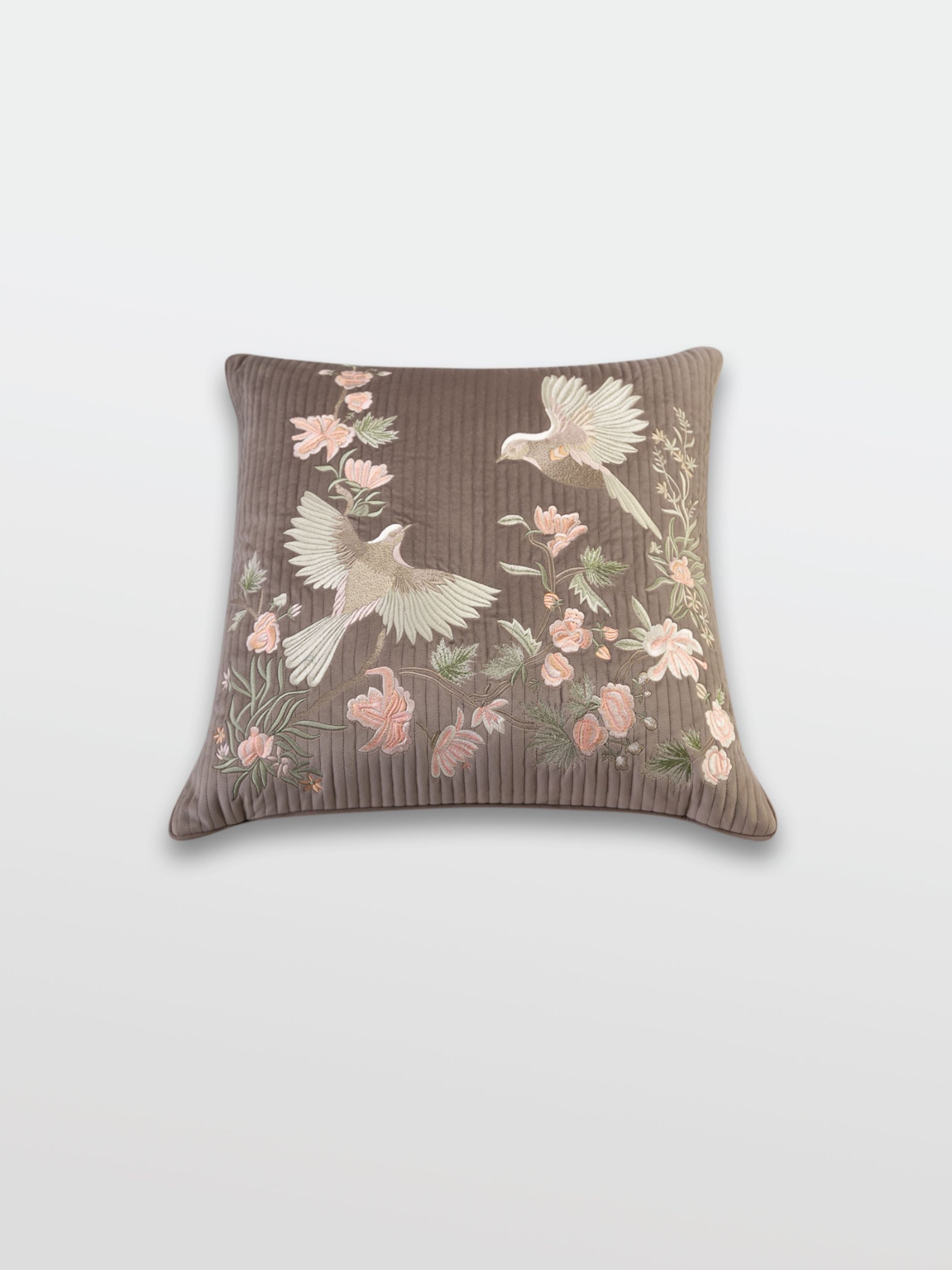 Cushion Cover - Bulbul Latte Quilted Embroidered