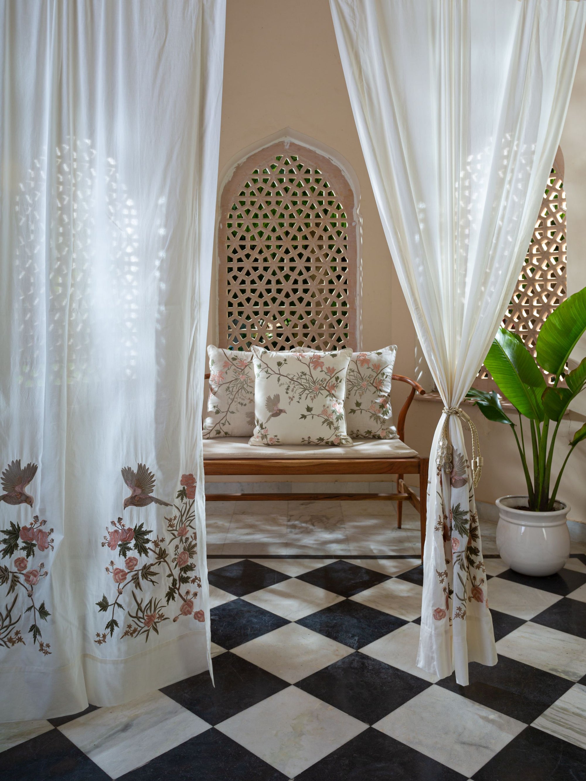Cushion Cover - Bulbul White Quilted Embroidered