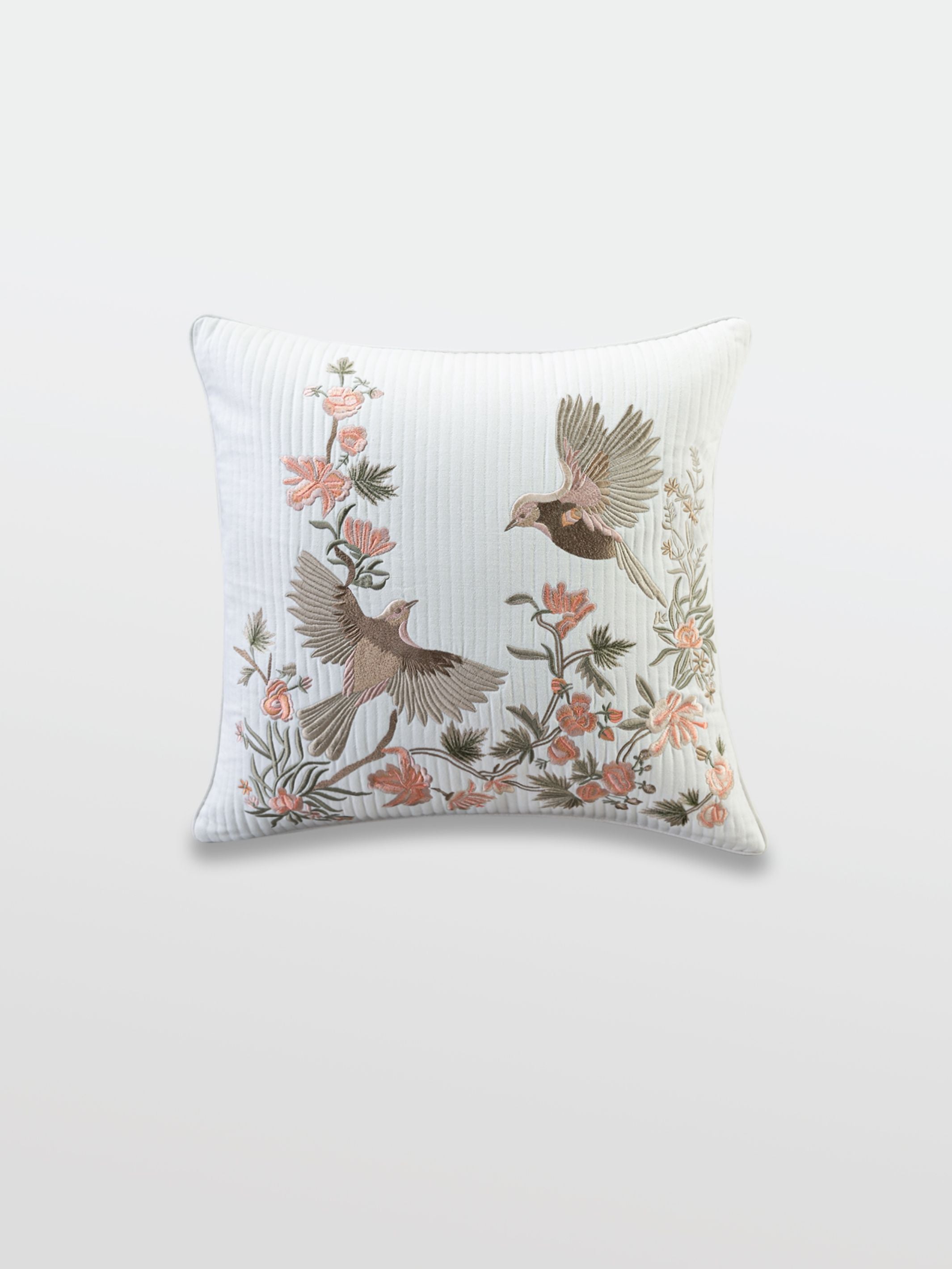 Cushion Cover - Bulbul White Quilted Embroidered