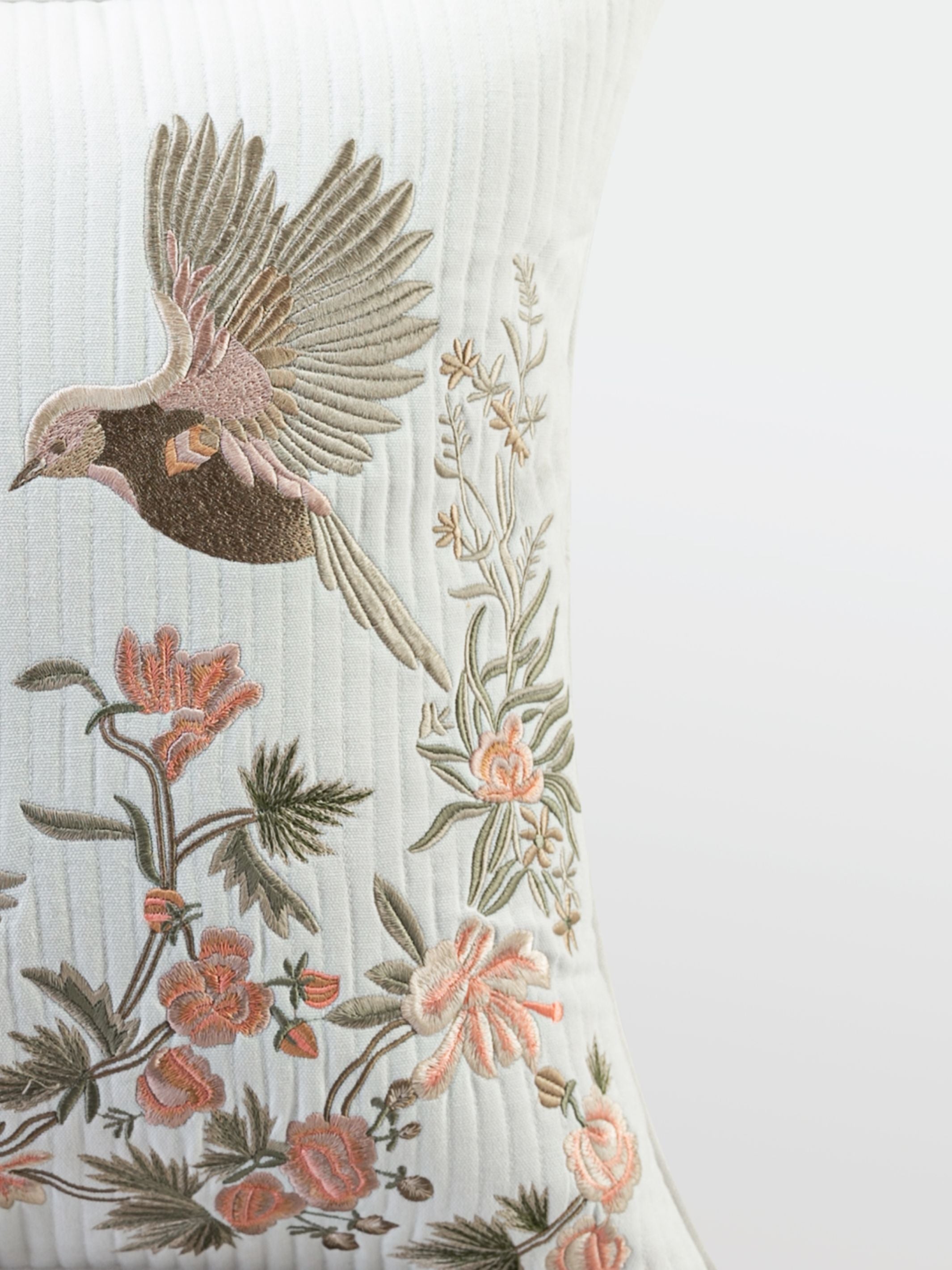 Cushion Cover - Bulbul White Quilted Embroidered