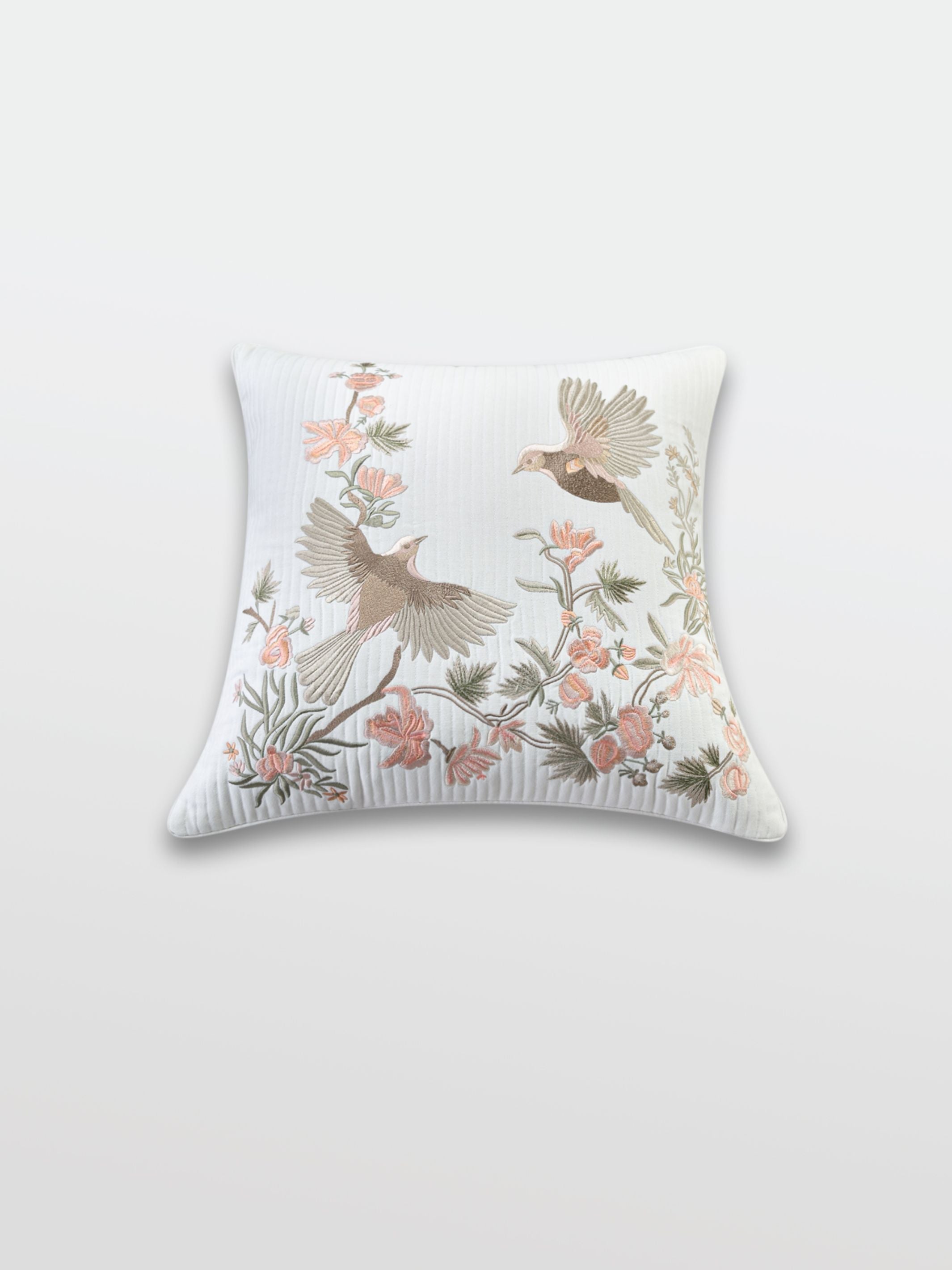 Cushion Cover - Bulbul White Quilted Embroidered