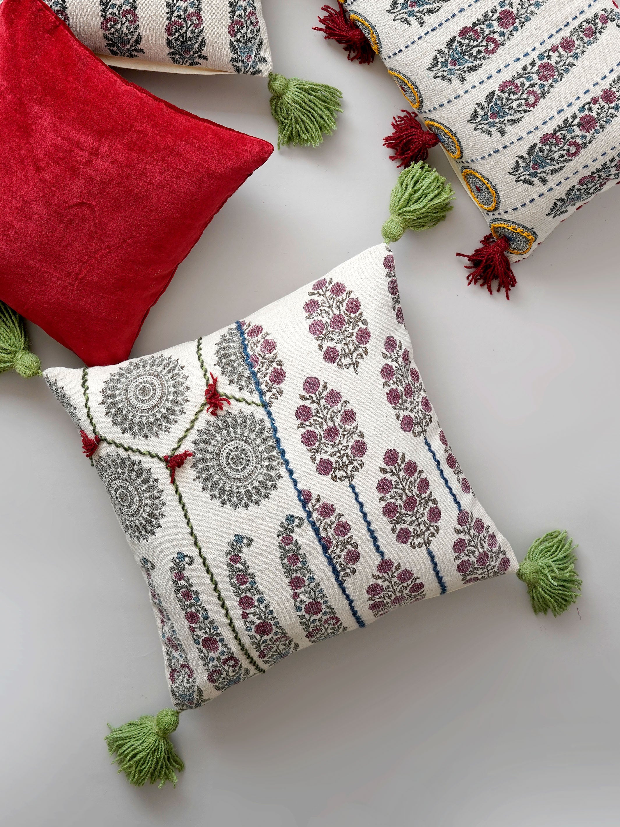 Cushion Cover - Burgundy Jade Block Print