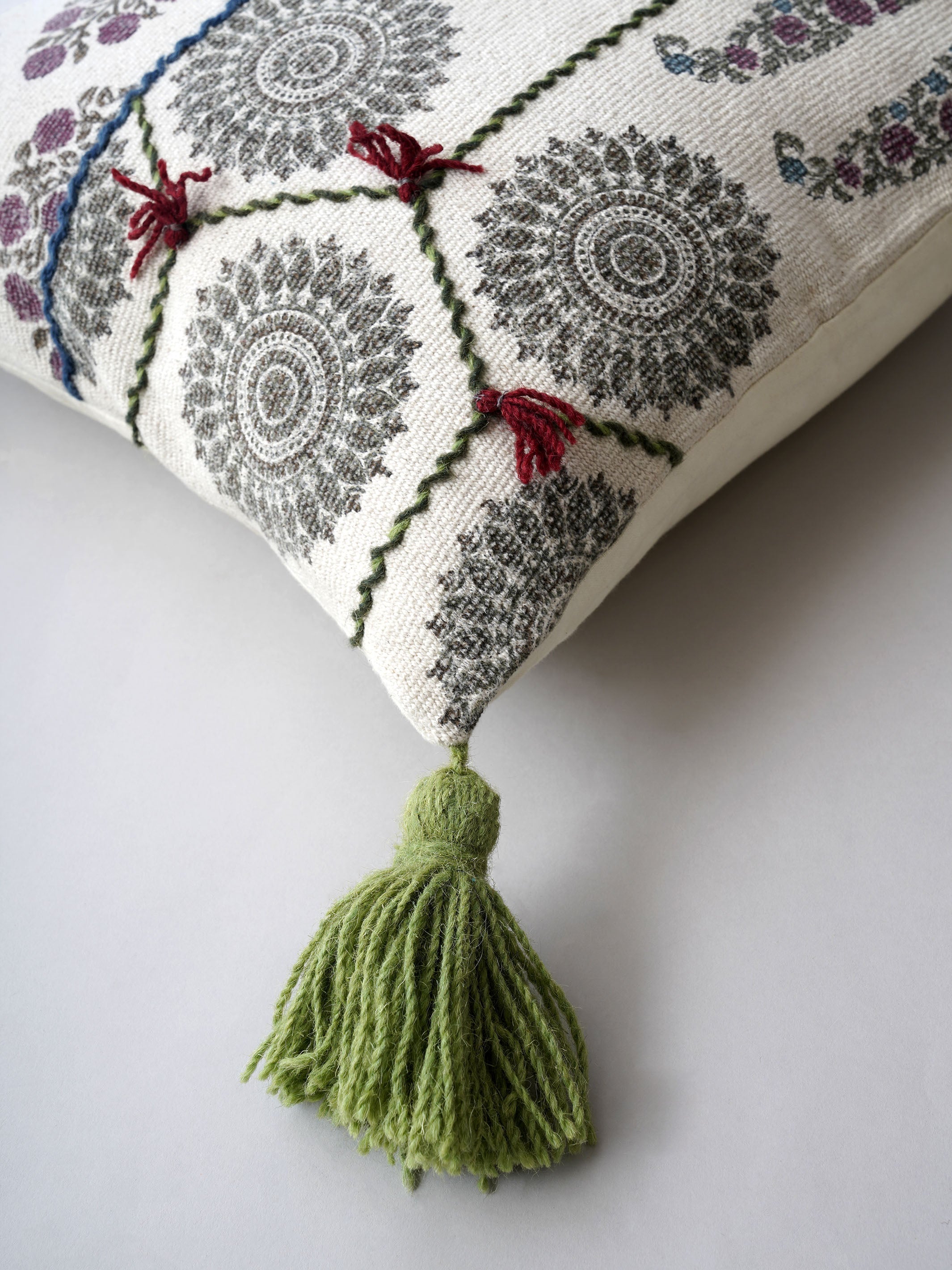 Cushion Cover - Burgundy Jade Block Print