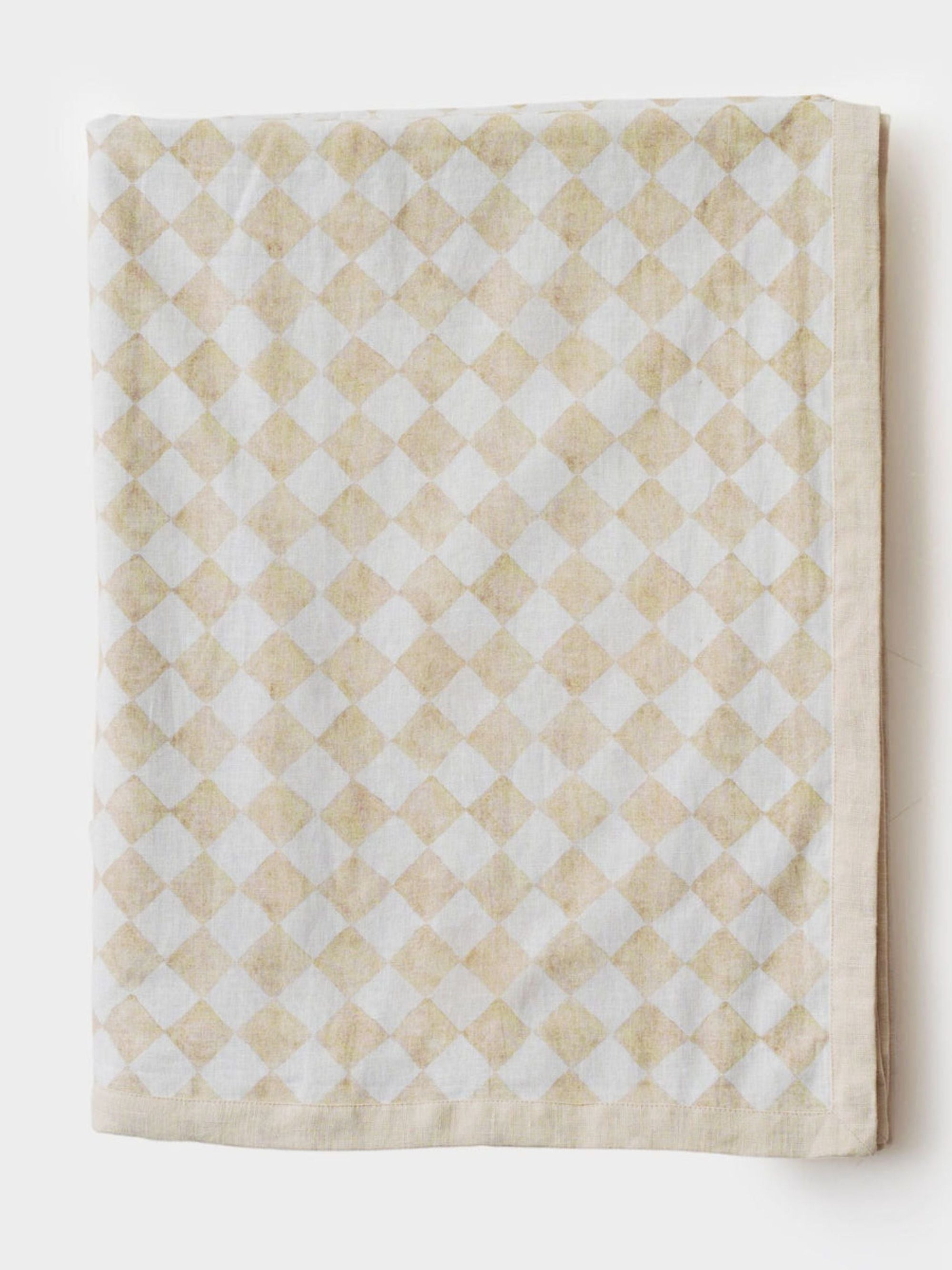 Linen Bedspread - Checker Beige