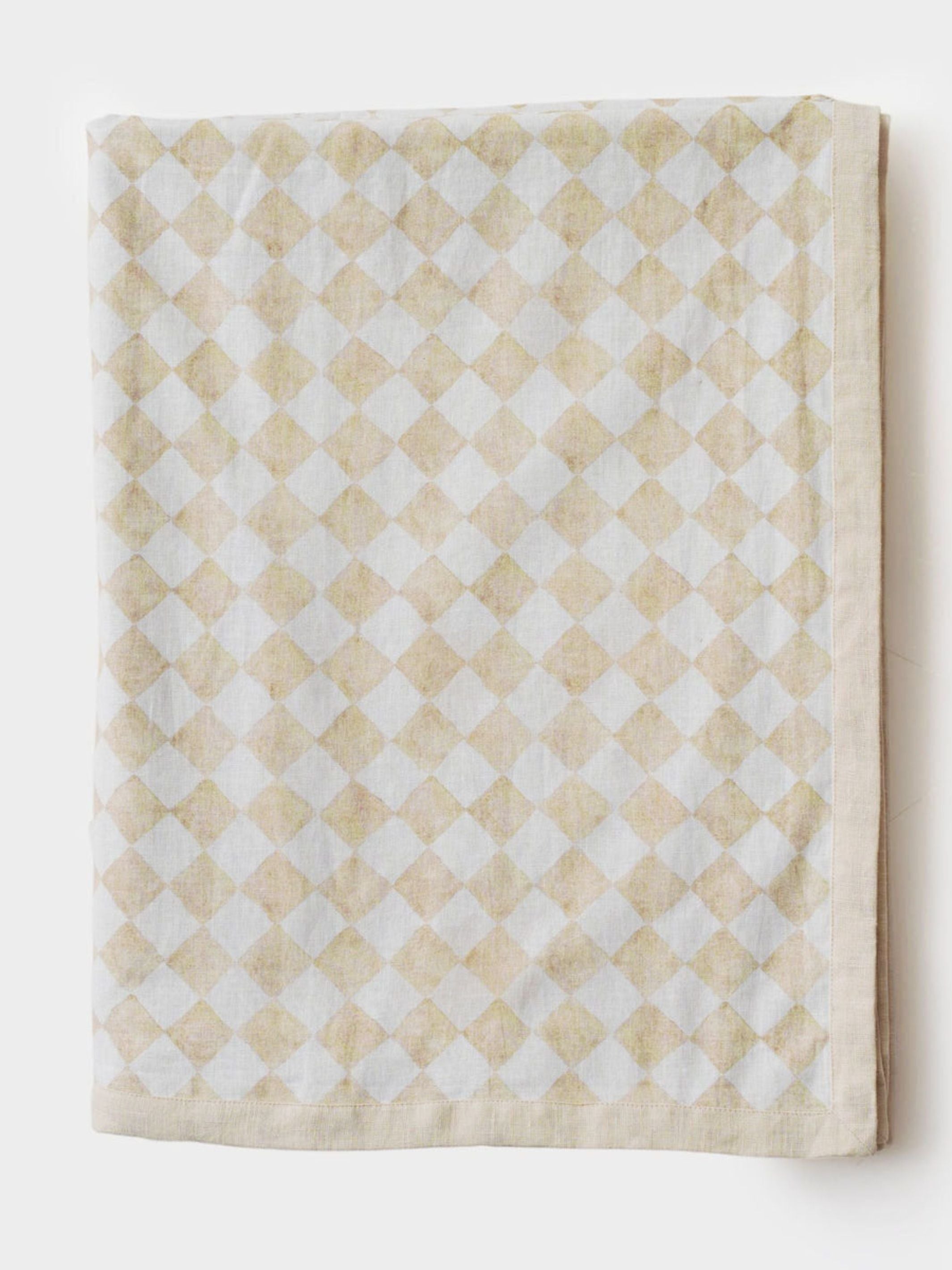 Linen Bedspread - Checker Beige