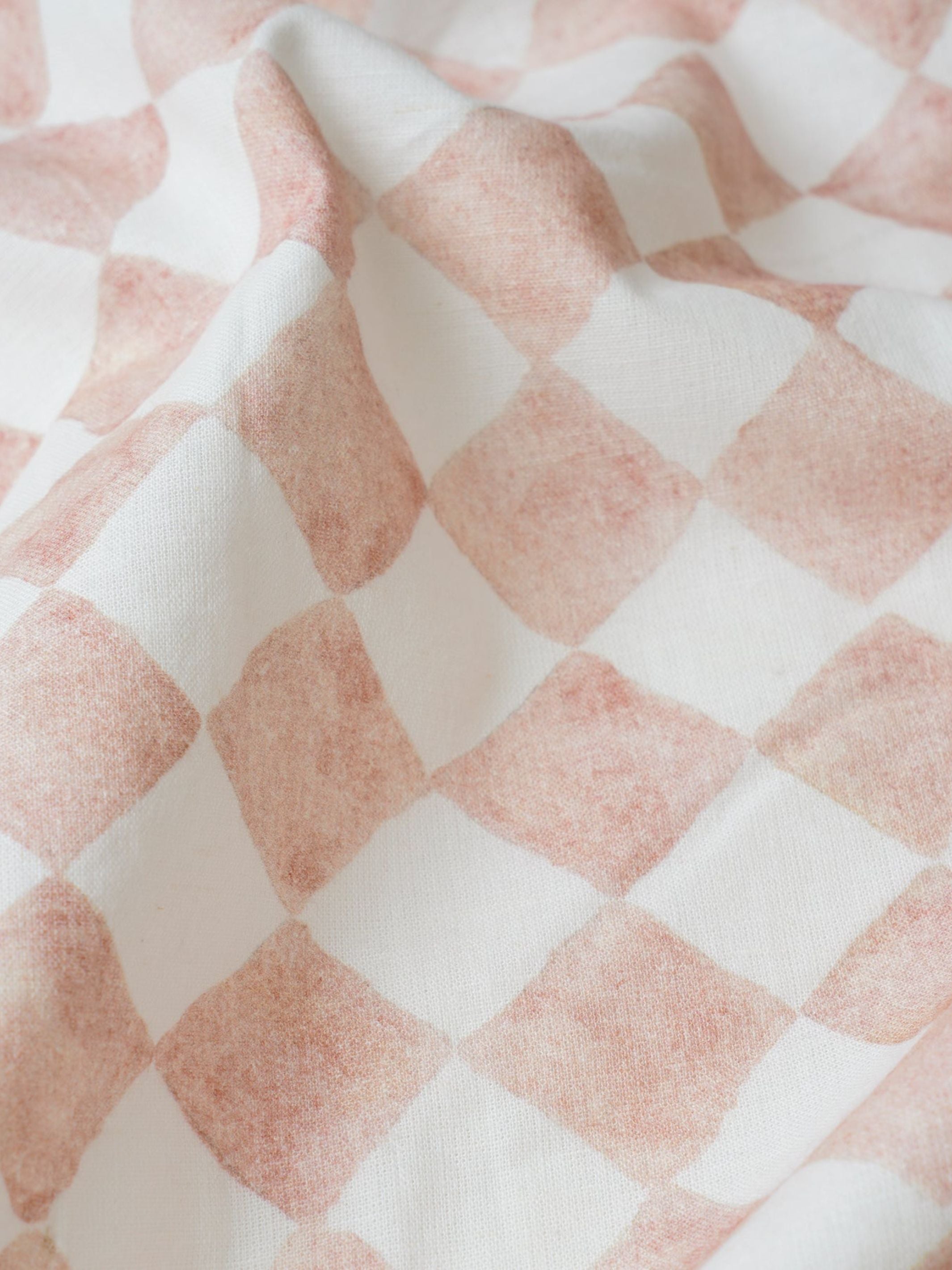 Linen Bedspread - Checker Blush