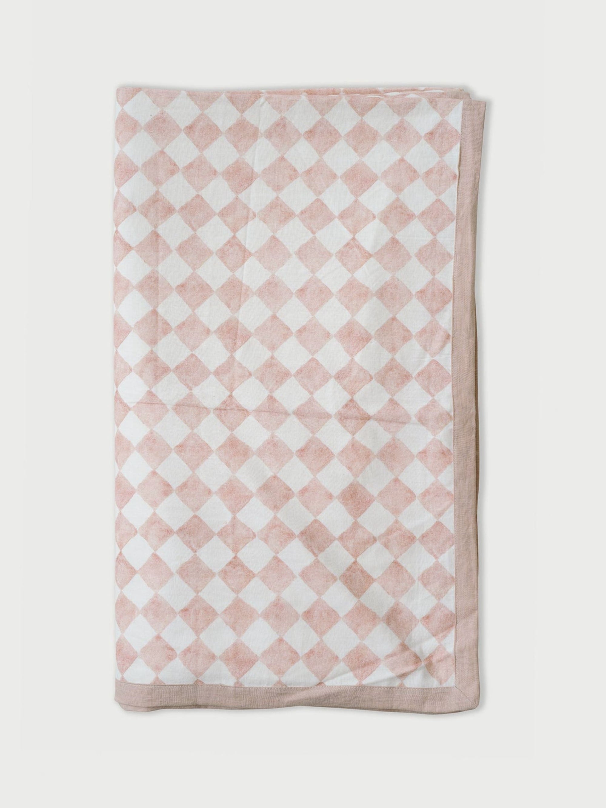 Linen Bedspread - Checker Blush