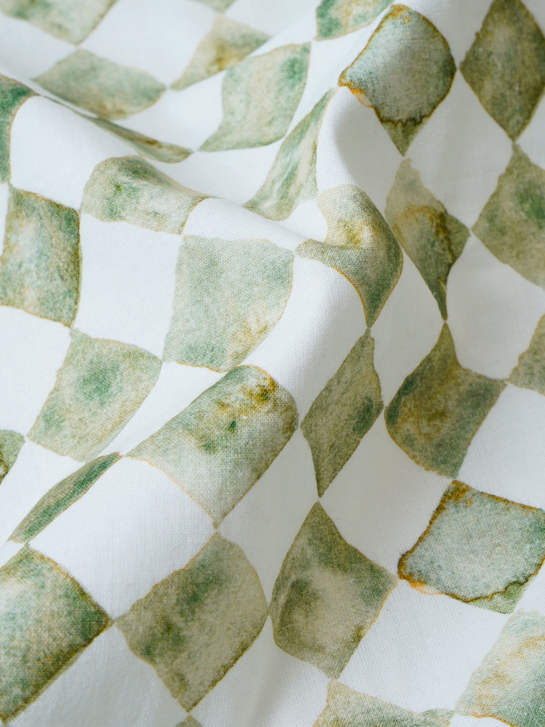 Linen Bedspread - Checker Green